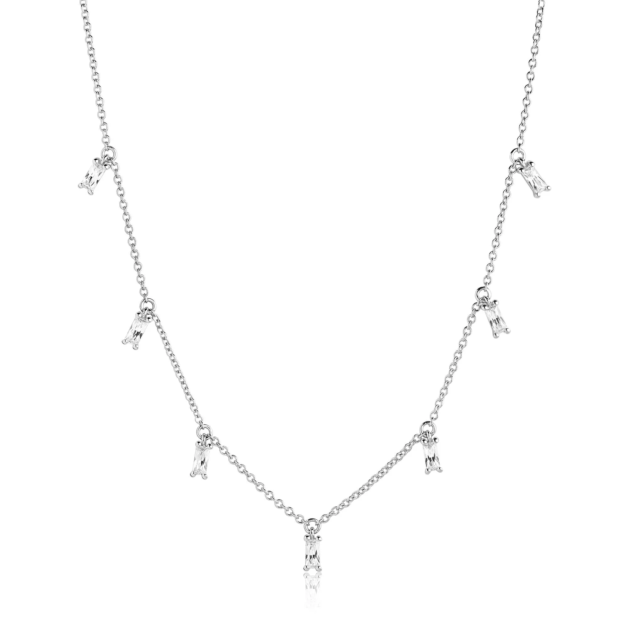 Princess Baquette Silver Necklace w. White Zirconias