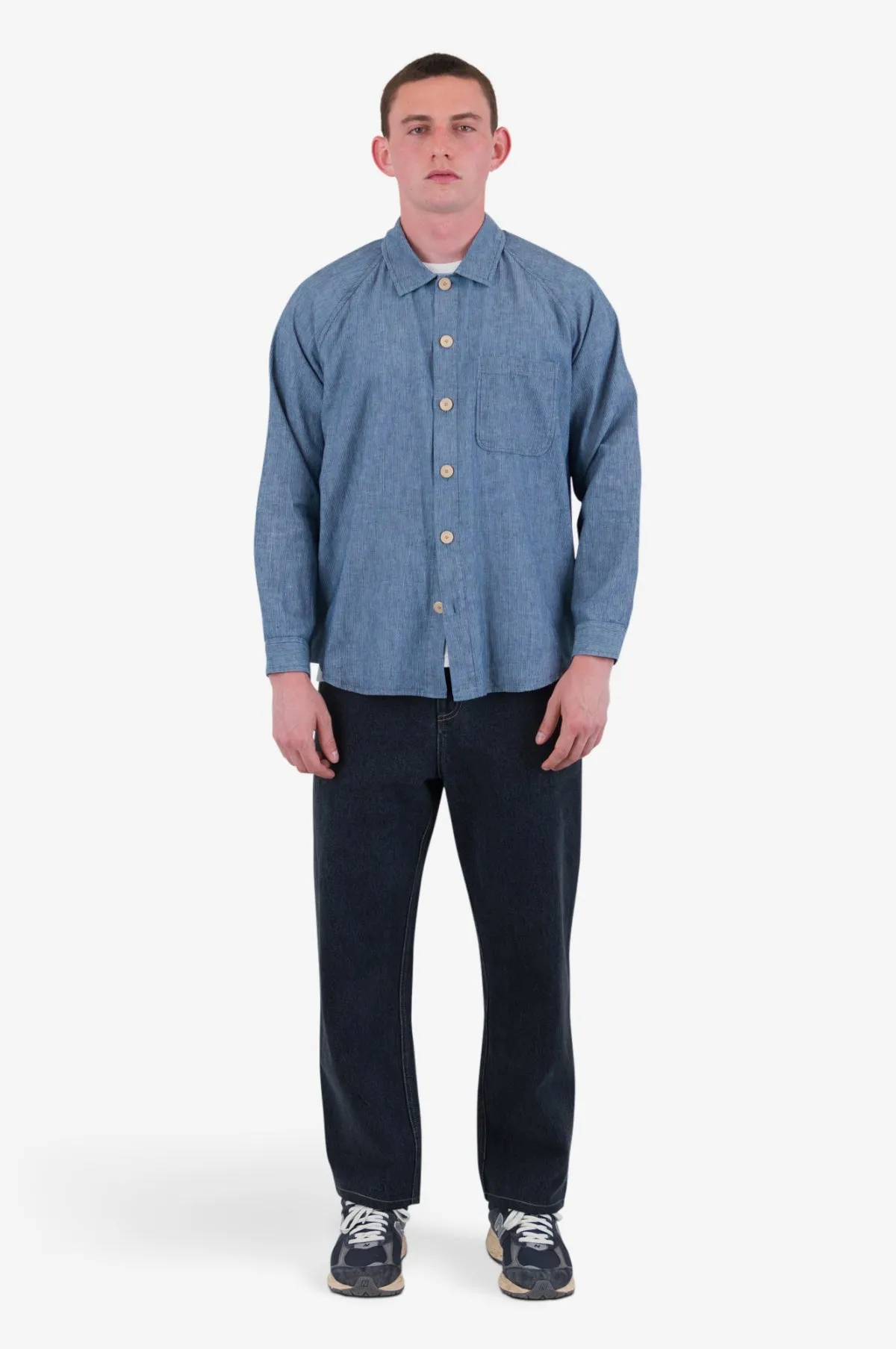 Raglan Shirt Washed Indigo Stripe