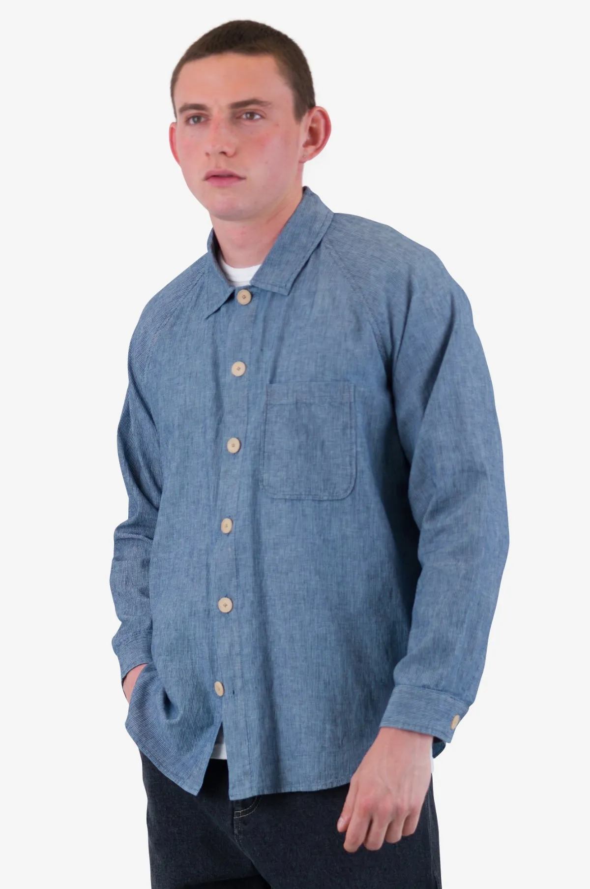 Raglan Shirt Washed Indigo Stripe