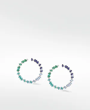 Rainbow Veto Aqua Silver Earrings w. Lab-Grown Diamonds, Sapphires & Emeralds