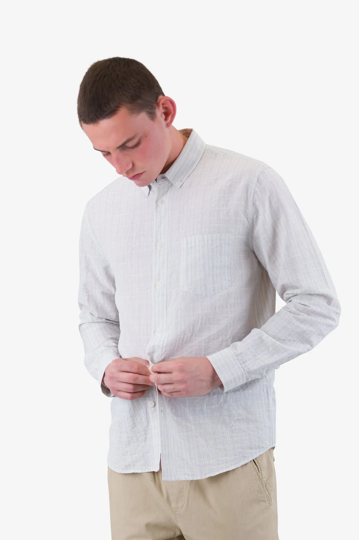 Relaxed Fit Shirt Sage Microstripe Slub