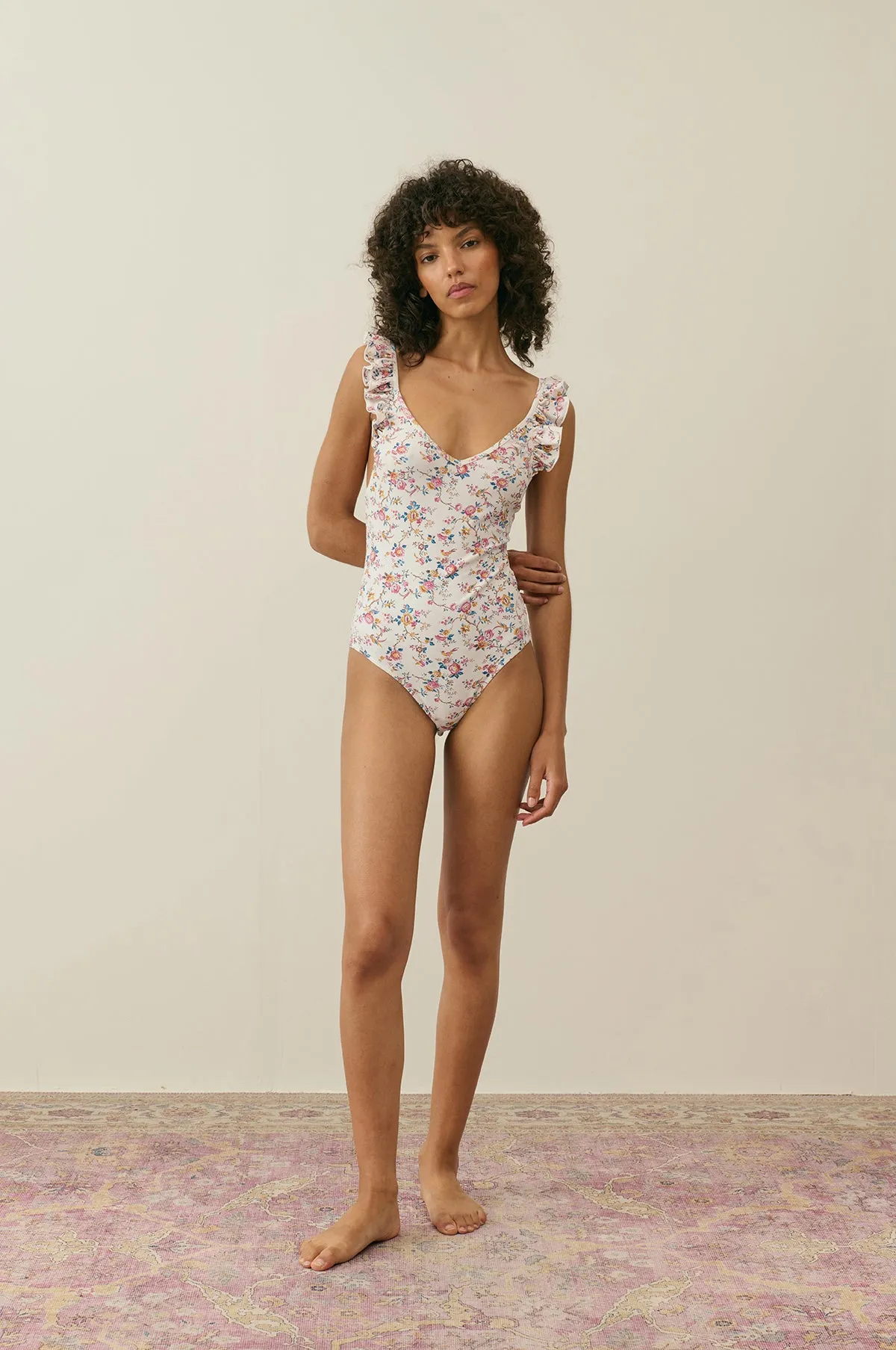 Reva Bathing Suit Cream Retro Garden
