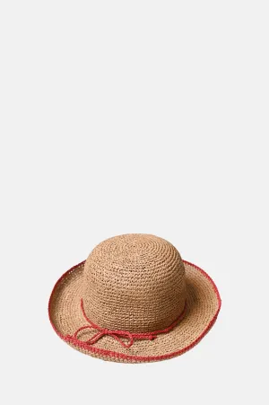 Roll Back Raffia Hat Red Bow Detail