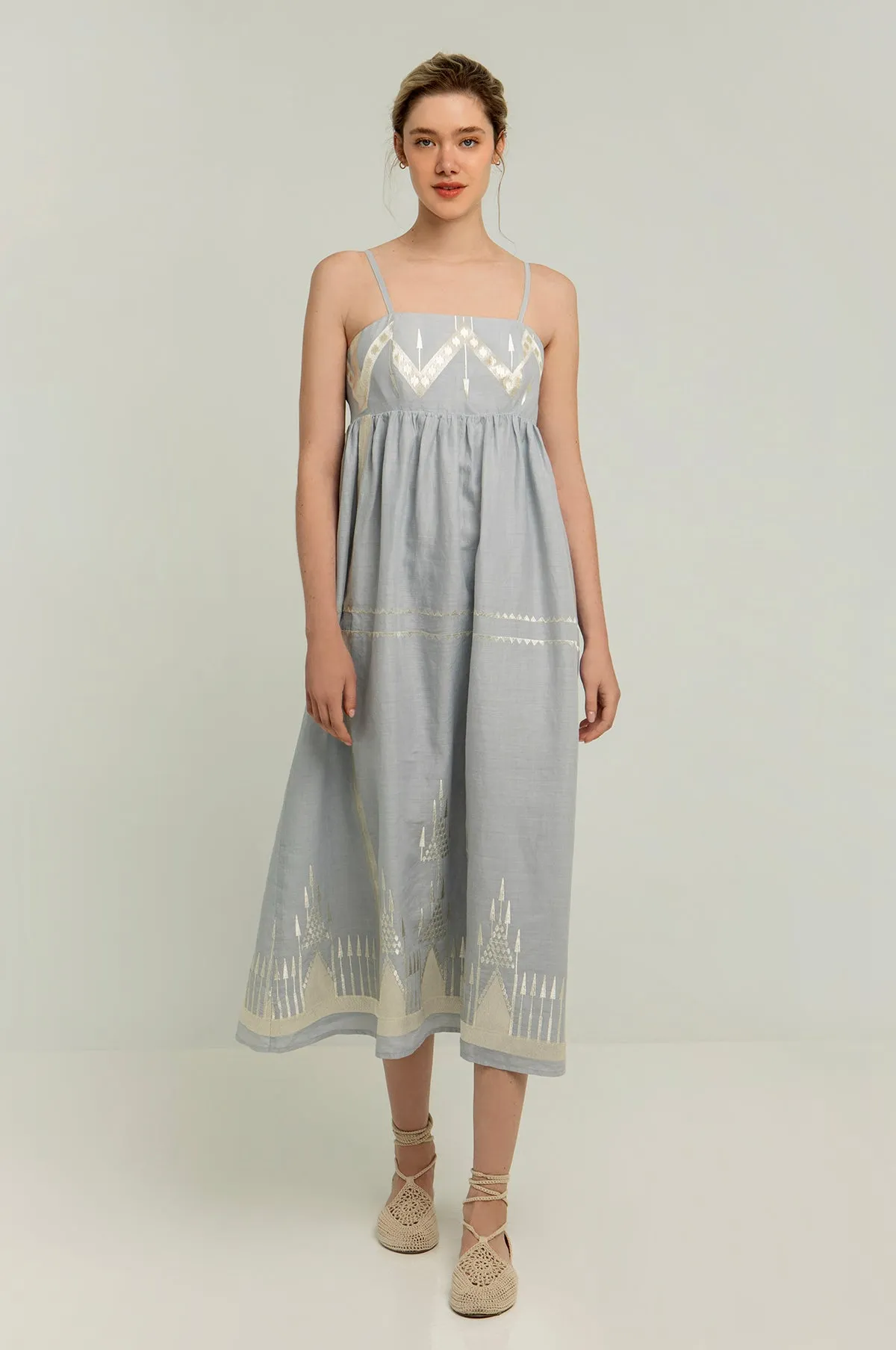 Roots Maxi Dress Light Grey/Gold