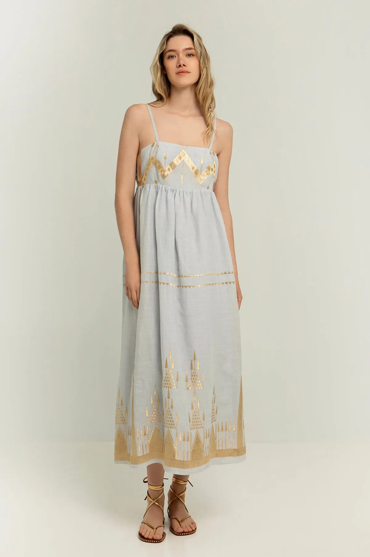 Roots Maxi Dress Light Grey/Gold