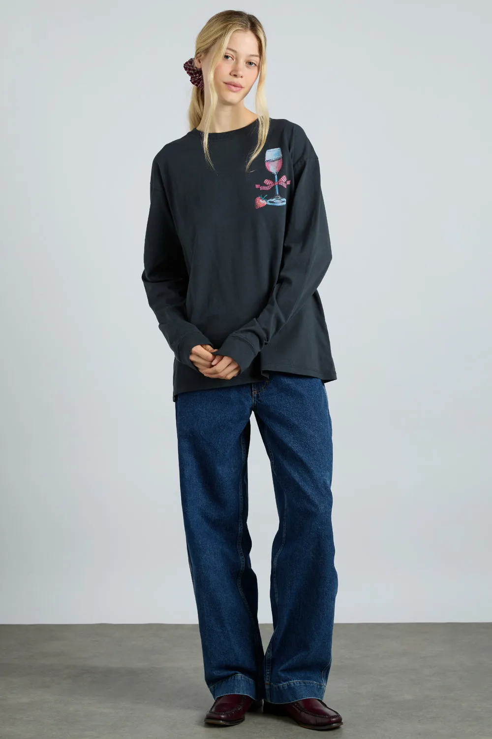 Rose Wine Long Sleeve Tee Charcoal