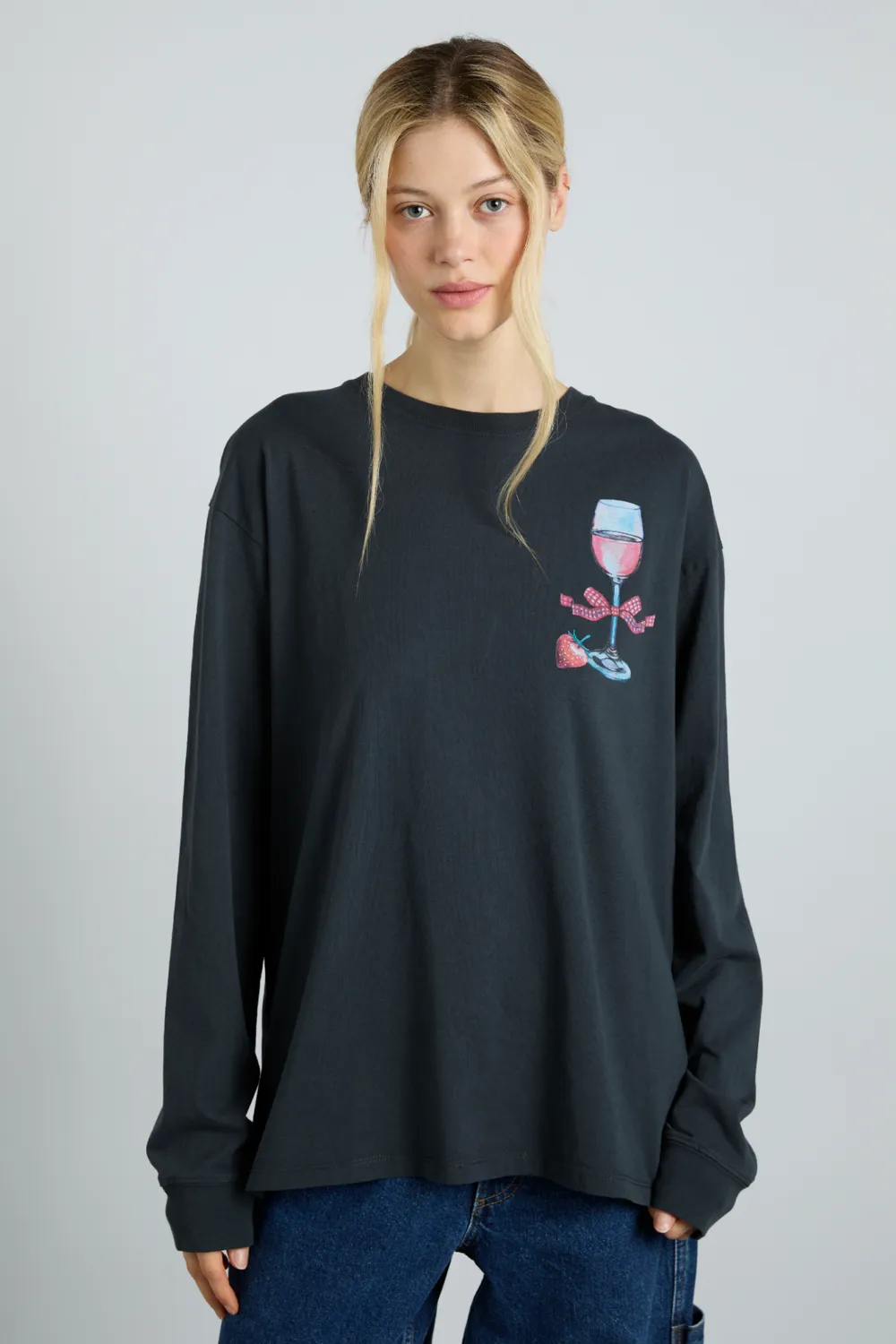 Rose Wine Long Sleeve Tee Charcoal