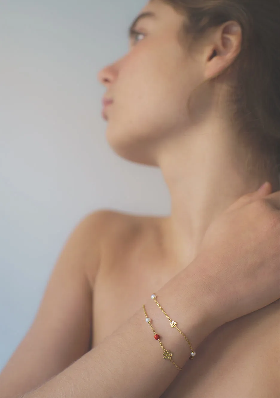 Sakura Gold Plated Bracelet w. Pearl & Coral