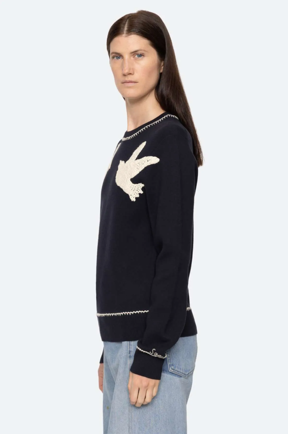 Sally Crochet Sweater Navy