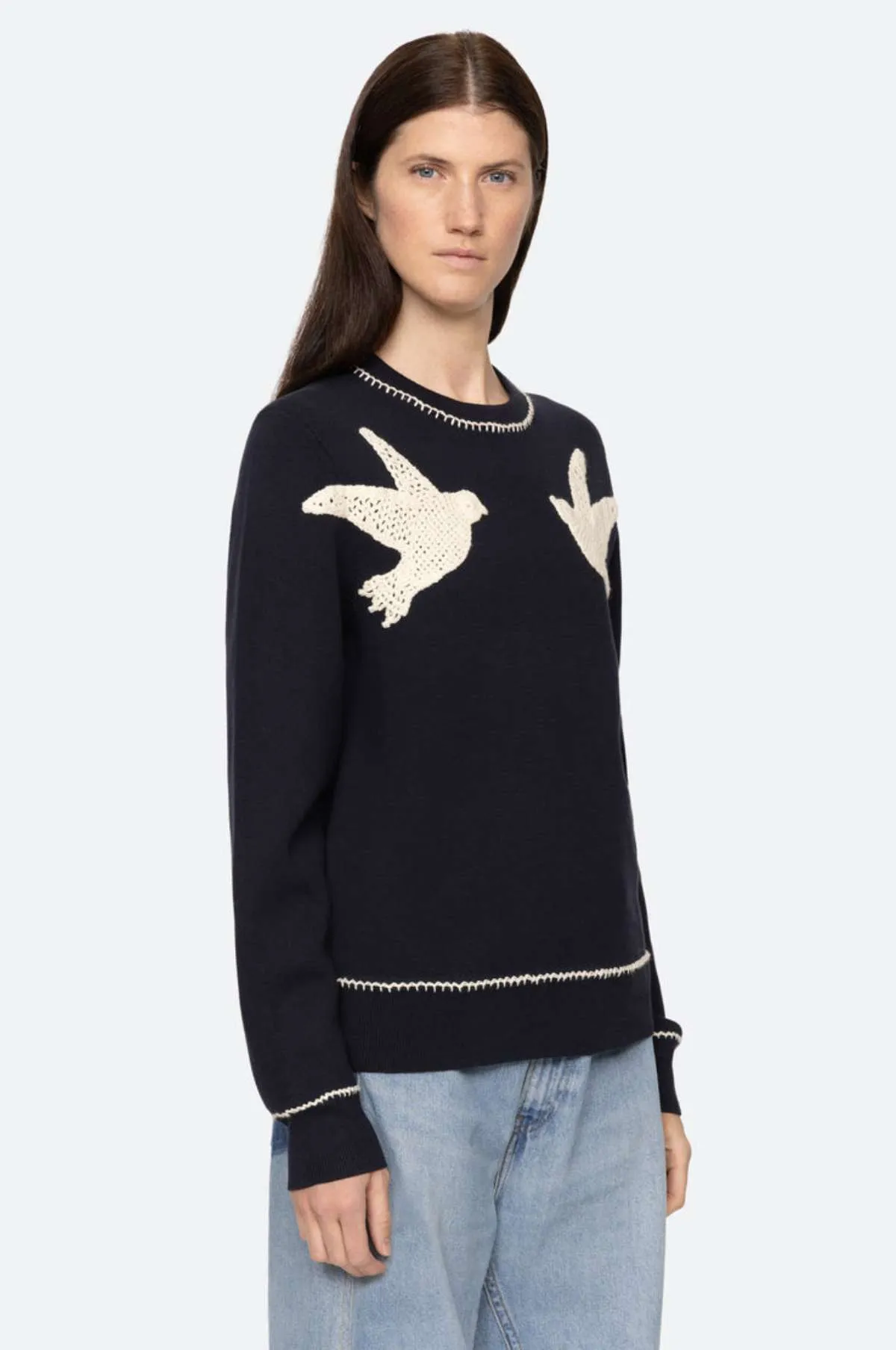 Sally Crochet Sweater Navy