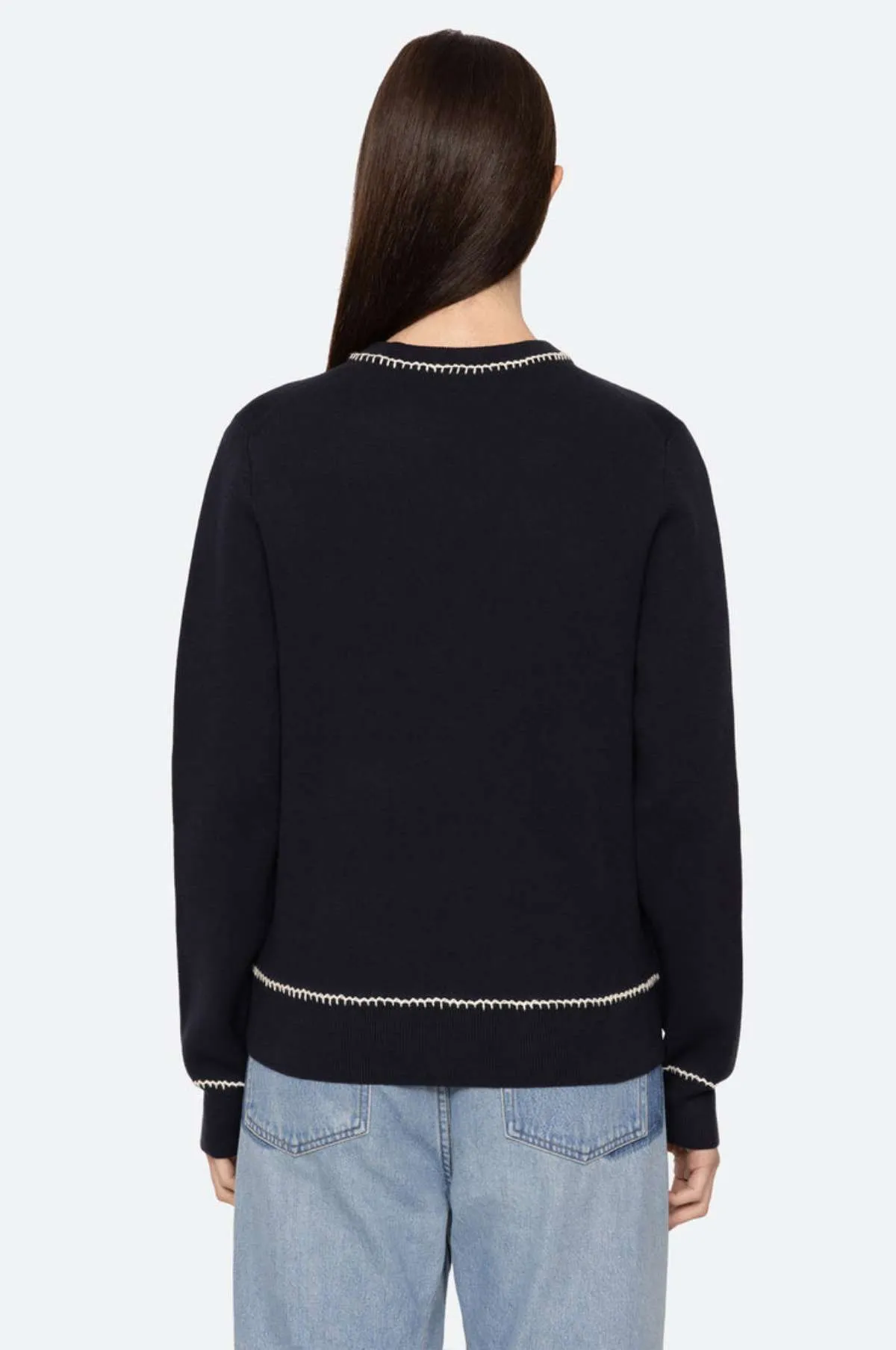 Sally Crochet Sweater Navy