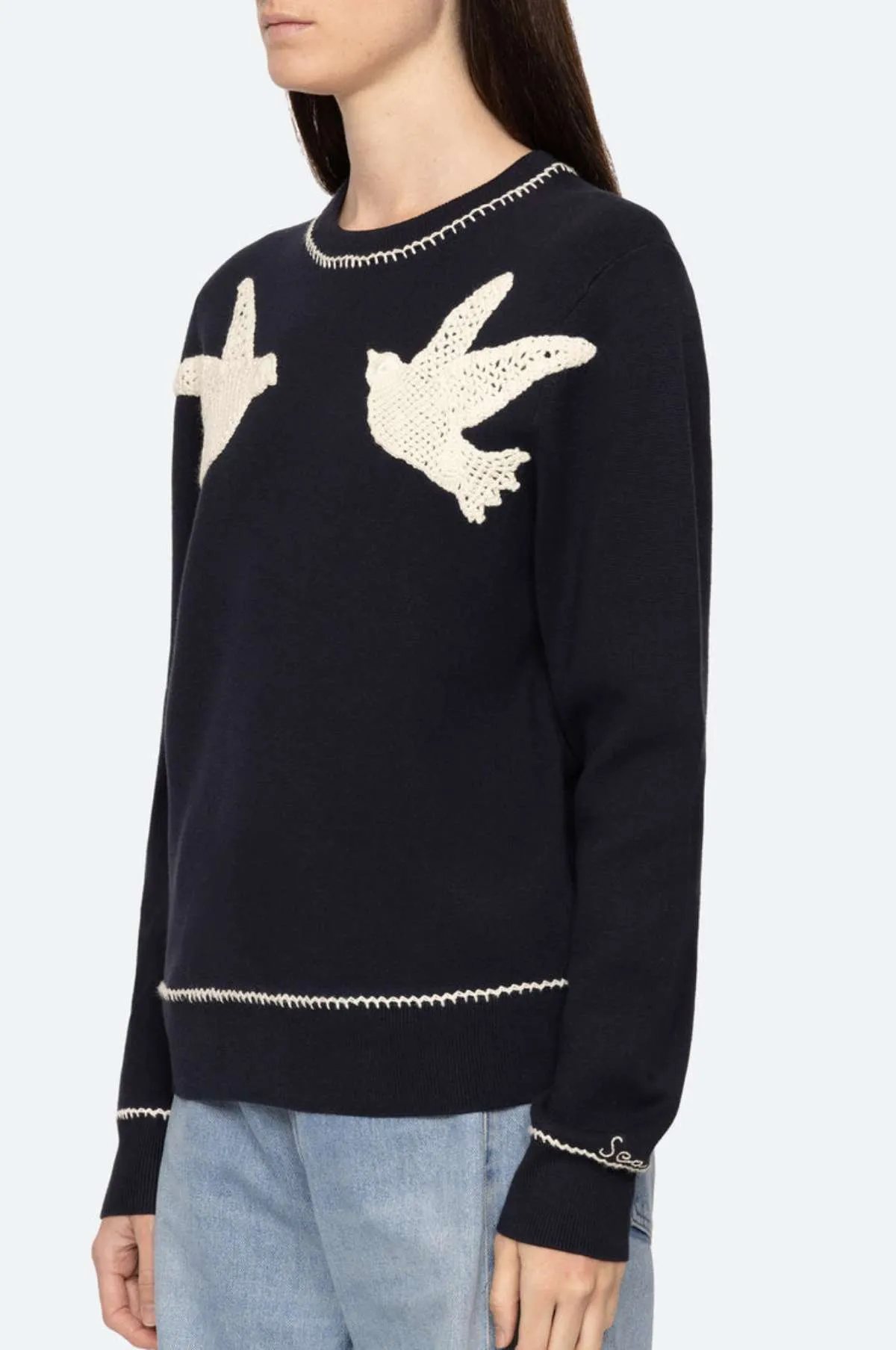 Sally Crochet Sweater Navy