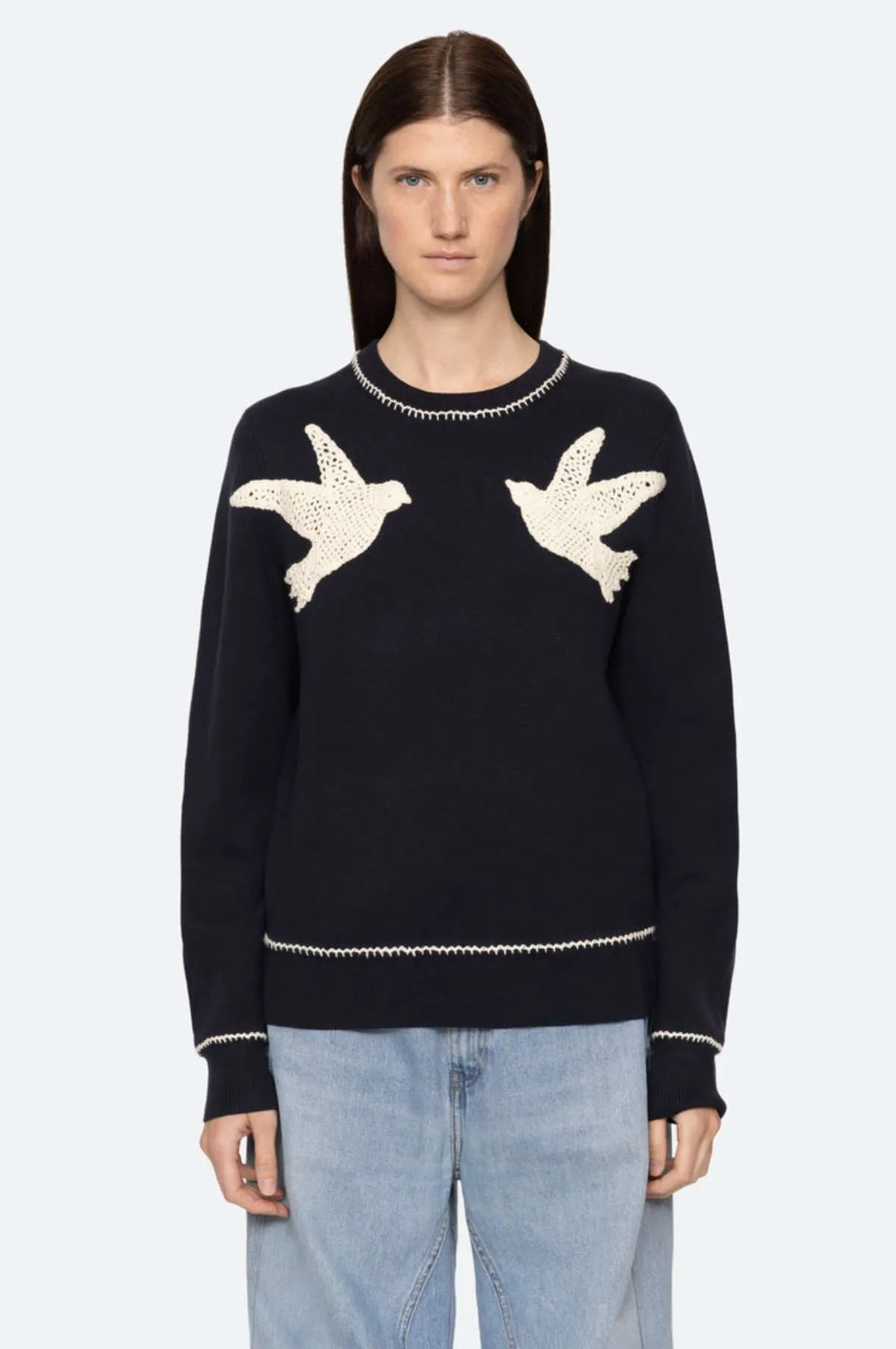 Sally Crochet Sweater Navy