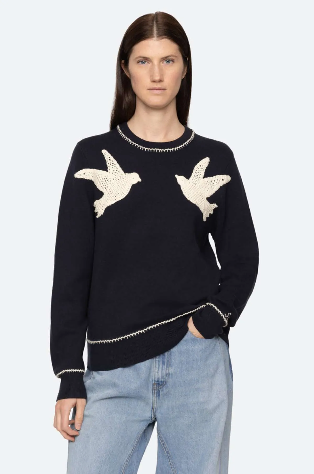 Sally Crochet Sweater Navy