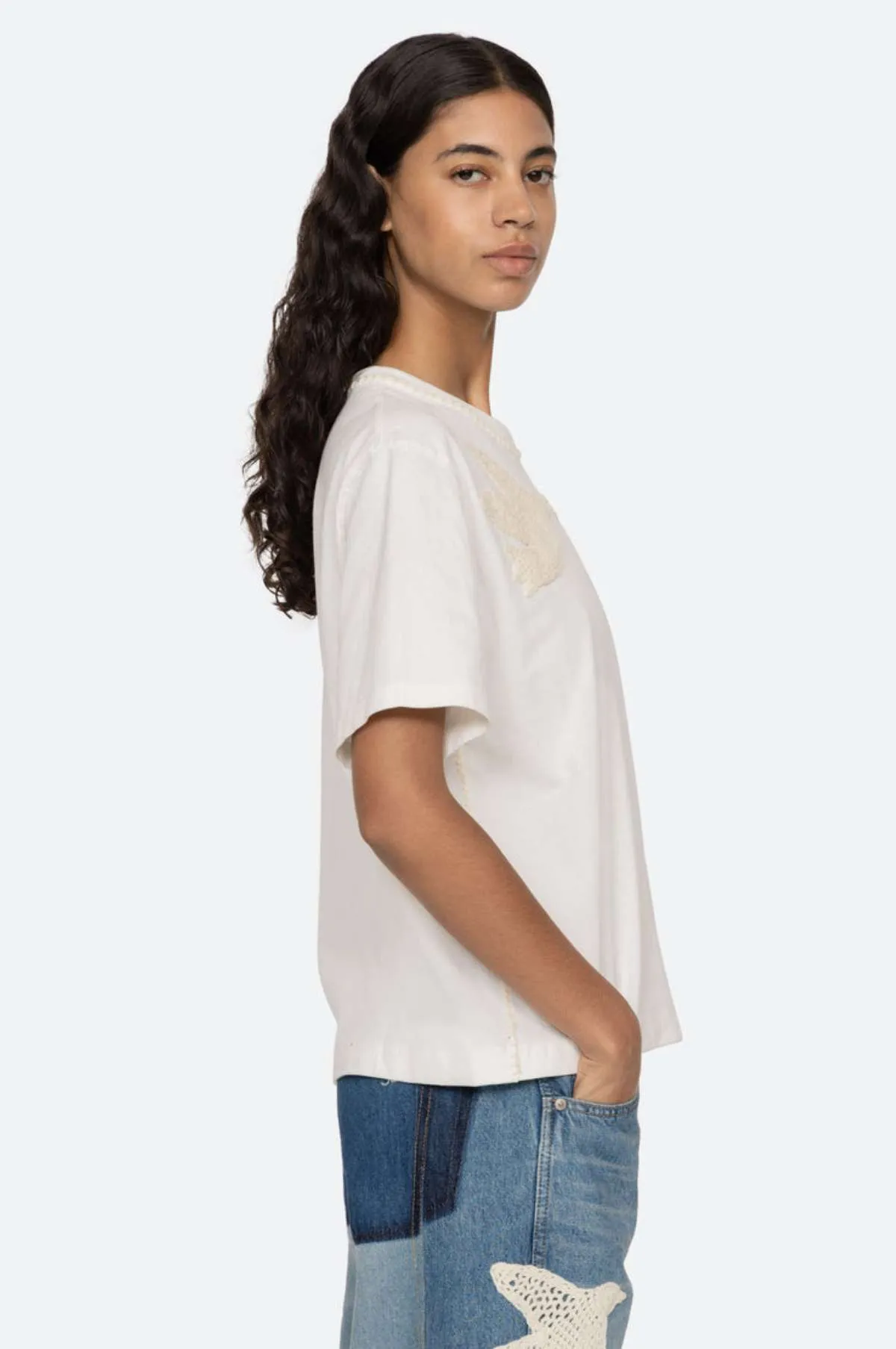 Sally Crochet T-Shirt w/Crochet White
