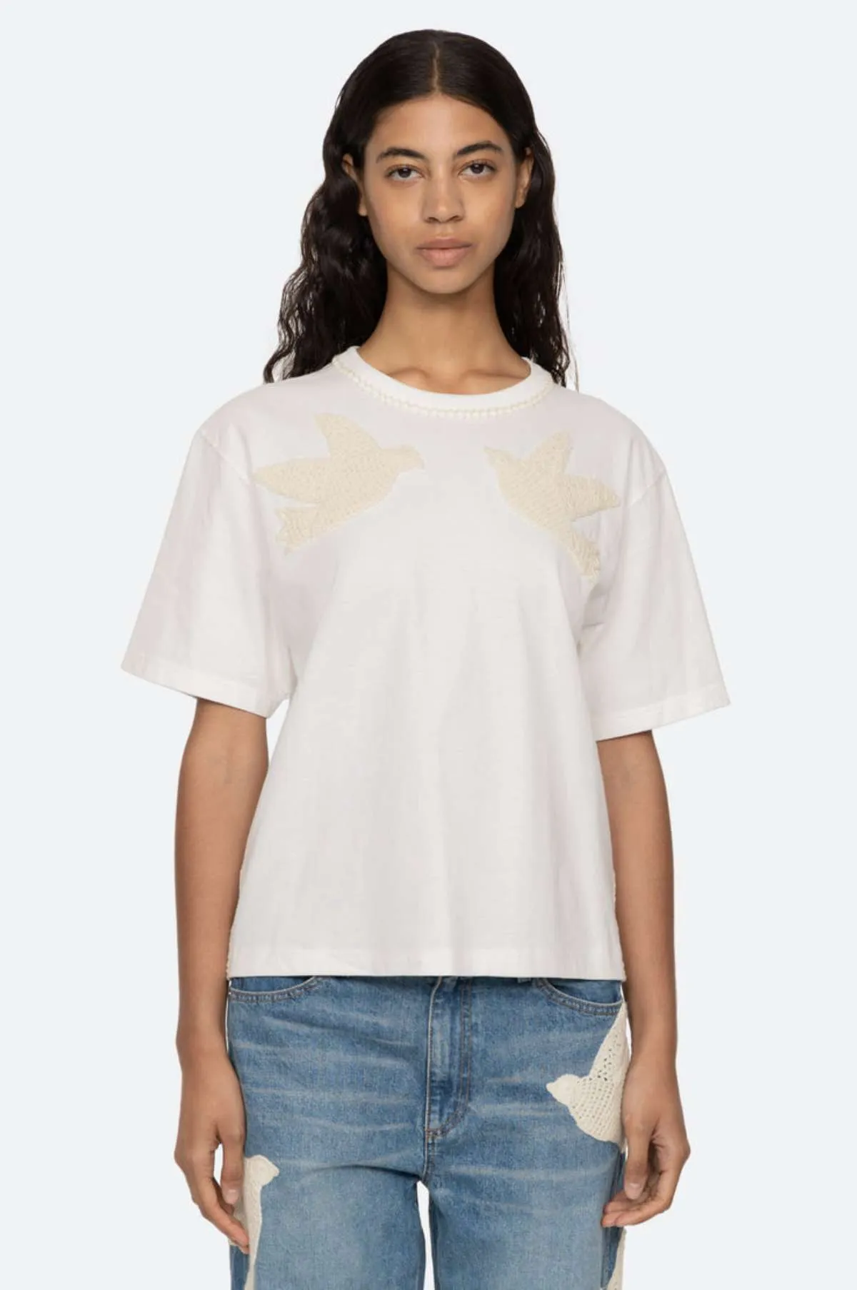 Sally Crochet T-Shirt w/Crochet White