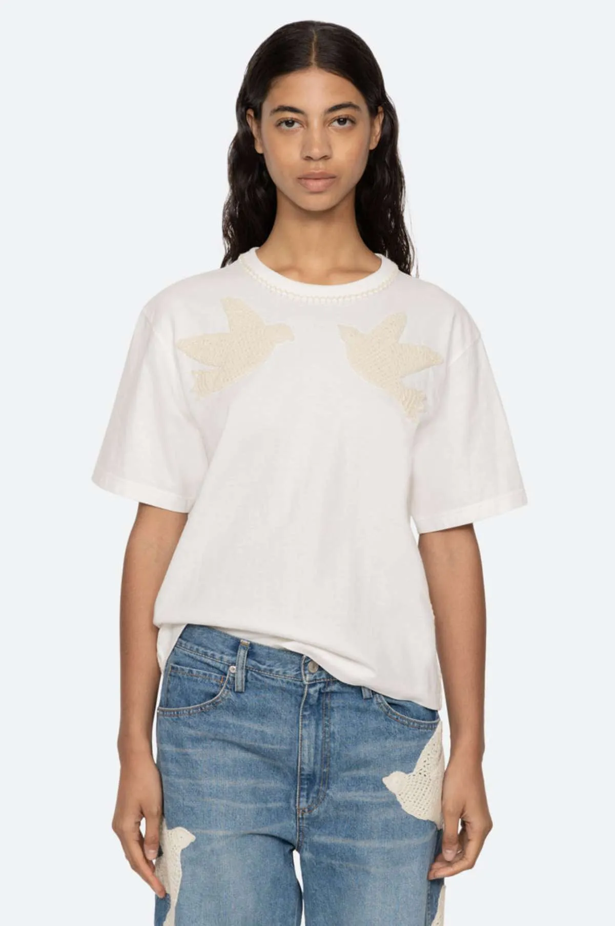 Sally Crochet T-Shirt w/Crochet White