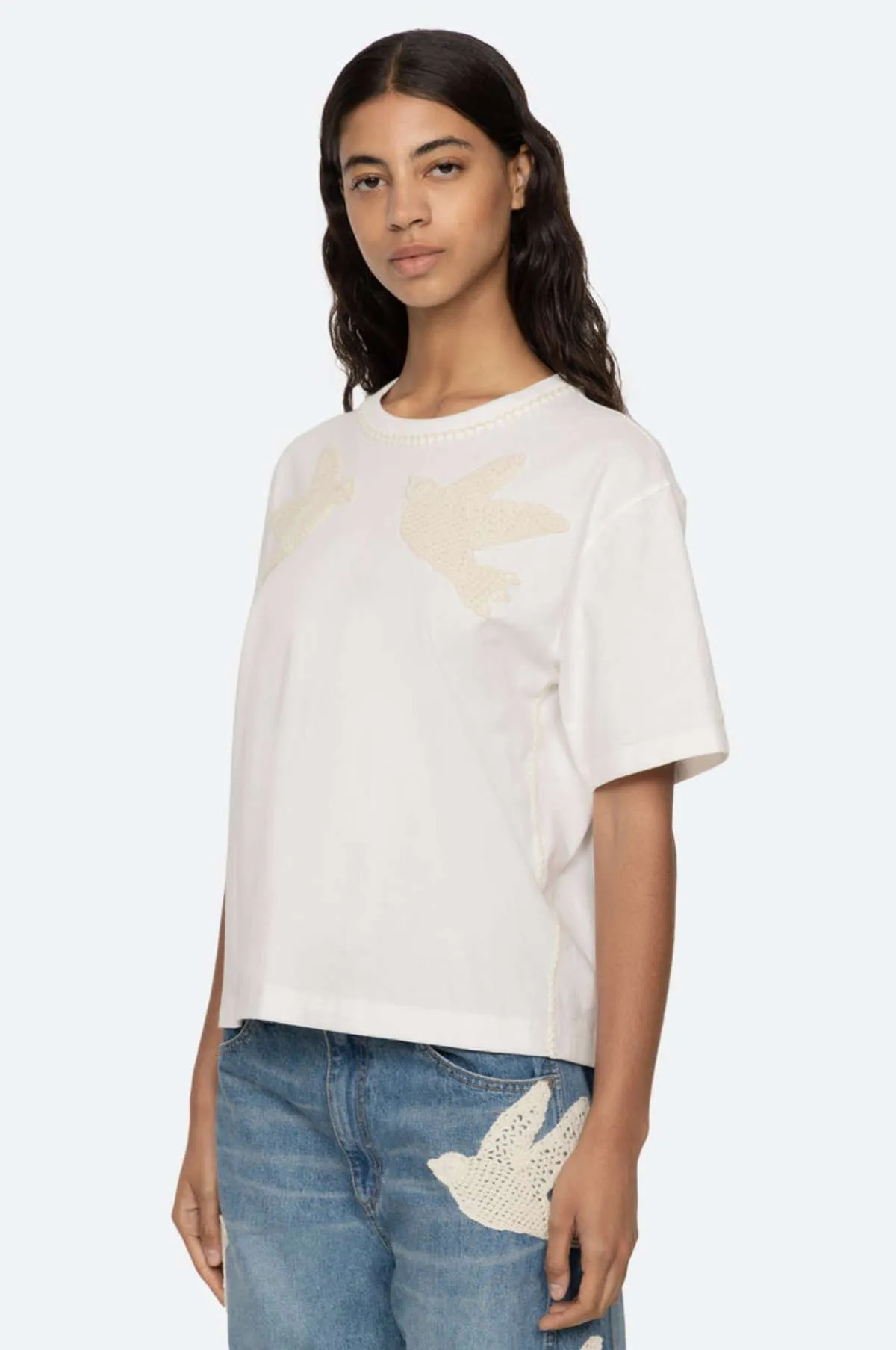 Sally Crochet T-Shirt w/Crochet White