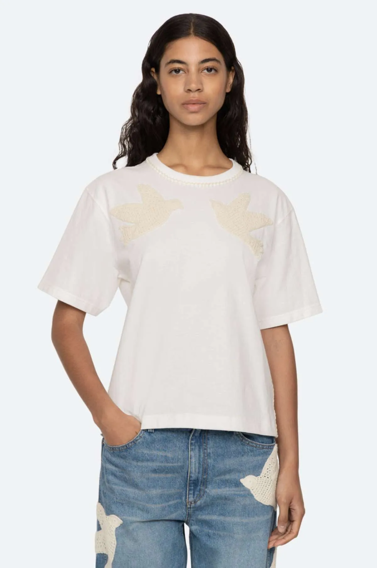 Sally Crochet T-Shirt w/Crochet White