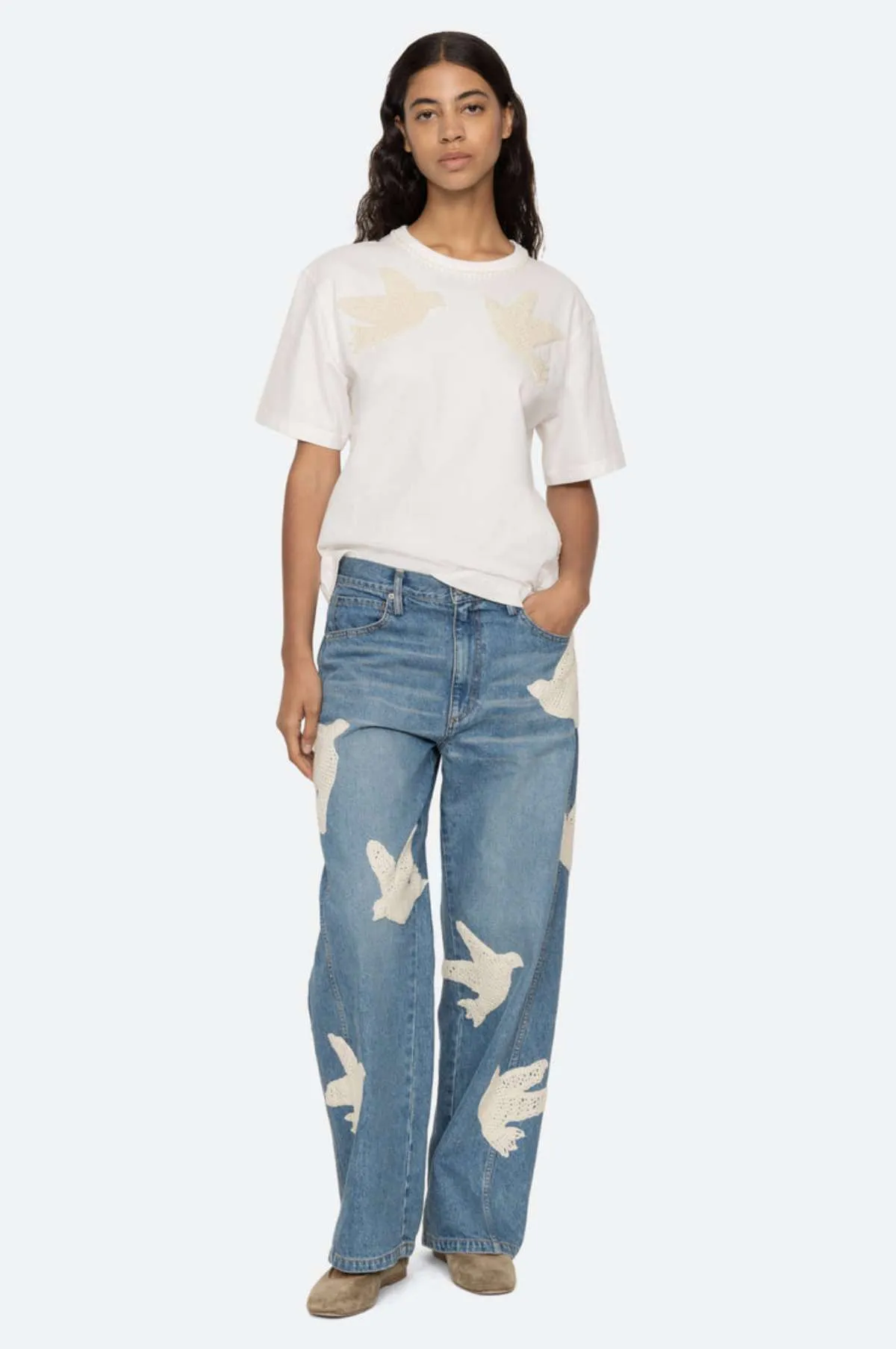 Sally Crochet T-Shirt w/Crochet White