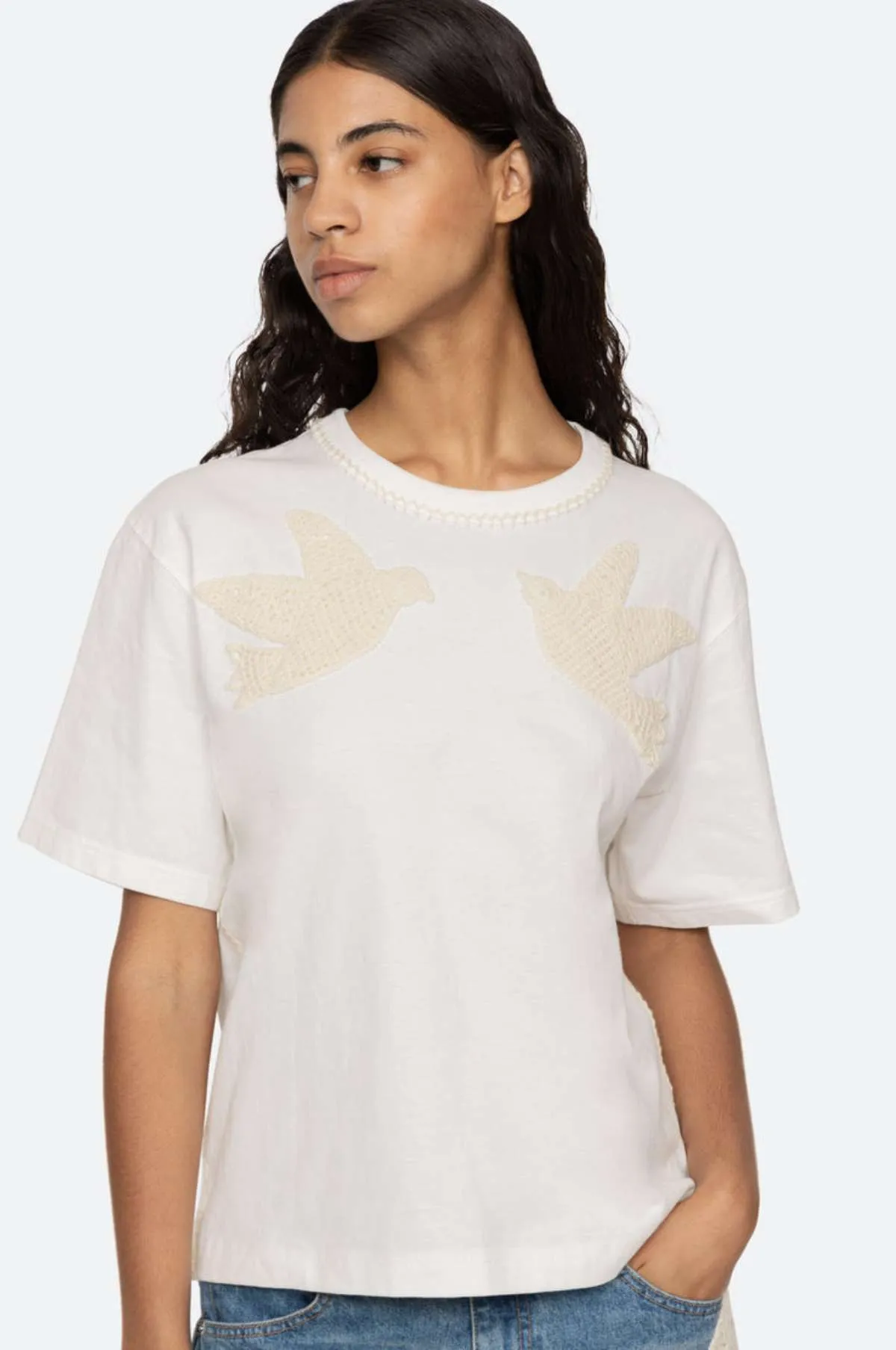 Sally Crochet T-Shirt w/Crochet White