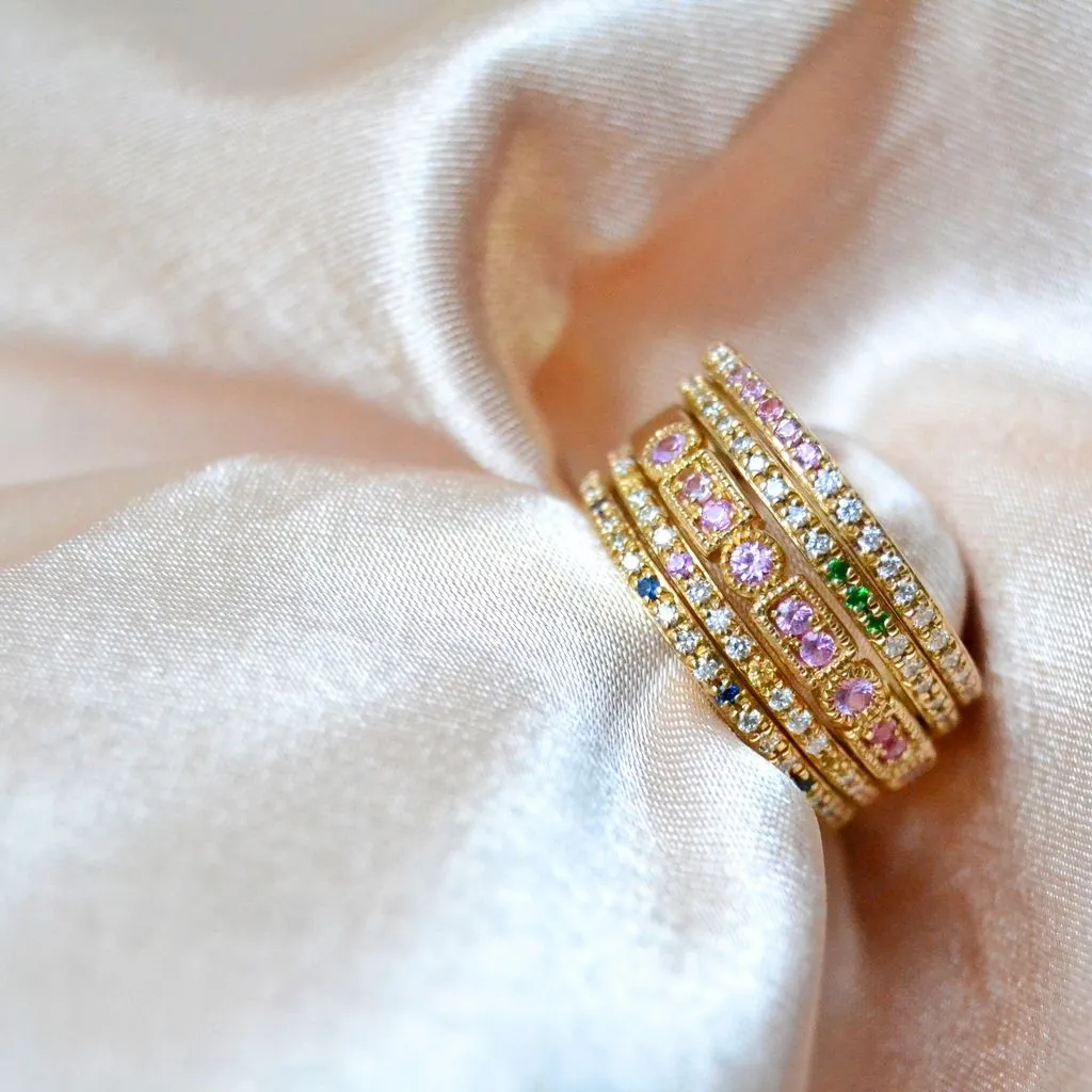 Sarah Lil Pink 14K Gold Ring w. Diamonds & Sapphires