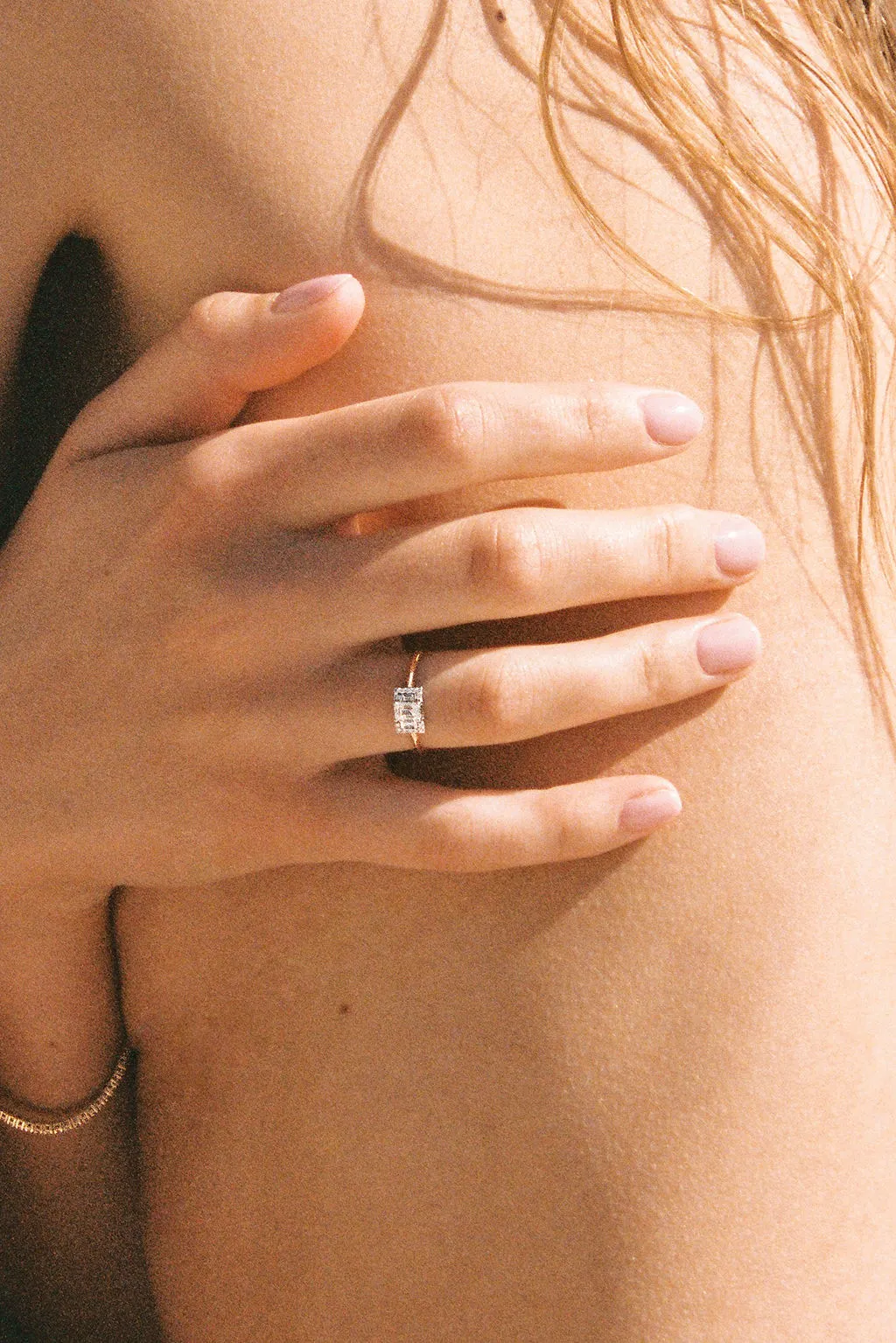 Second Wife Emerald 18K Rosegold & Whitegold Ring w. Diamonds