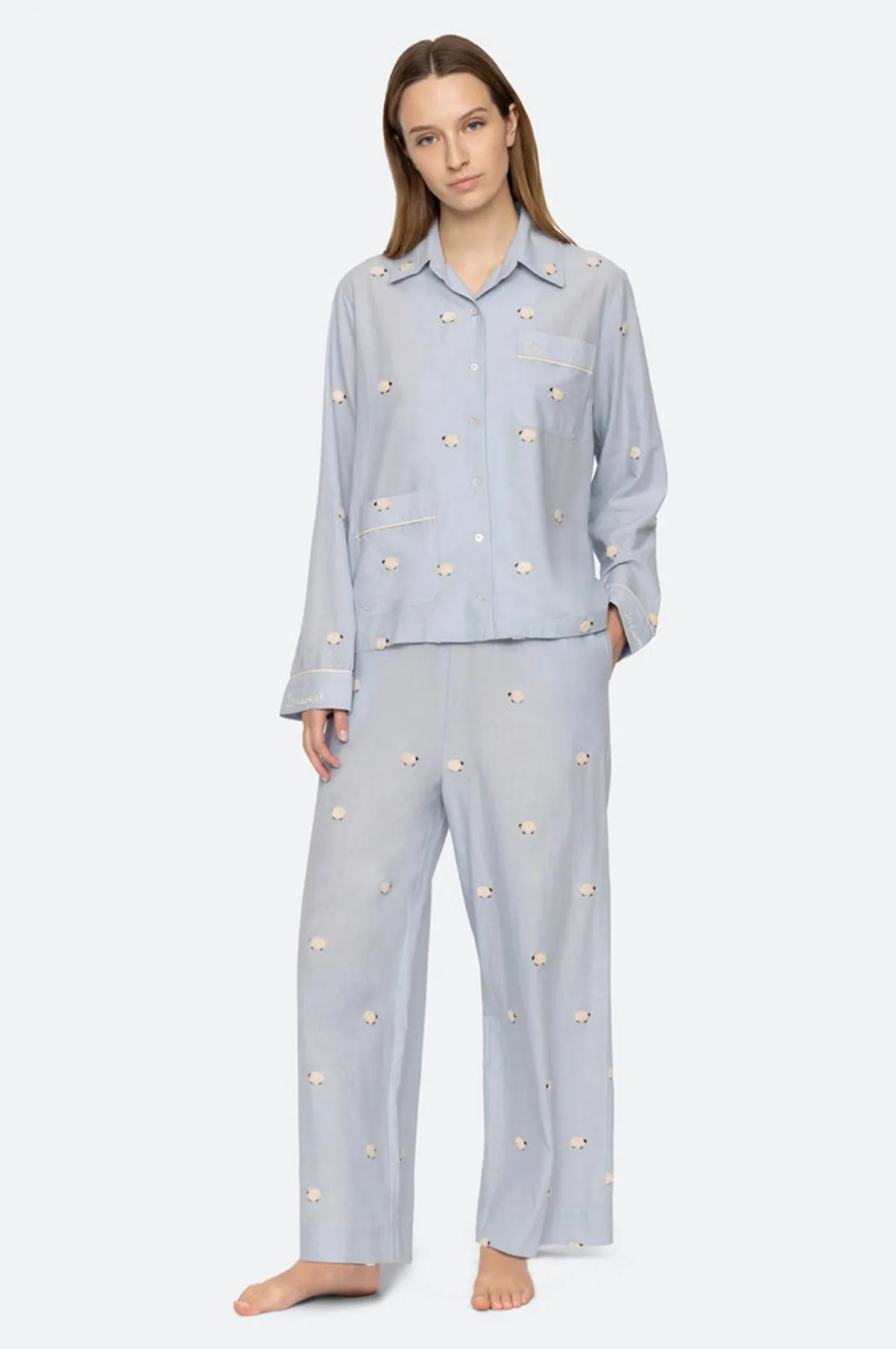 Sheep Sleepwear Button Down PJ Set Sky