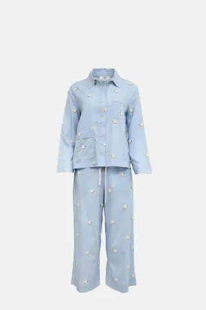 Sheep Sleepwear Button Down PJ Set Sky