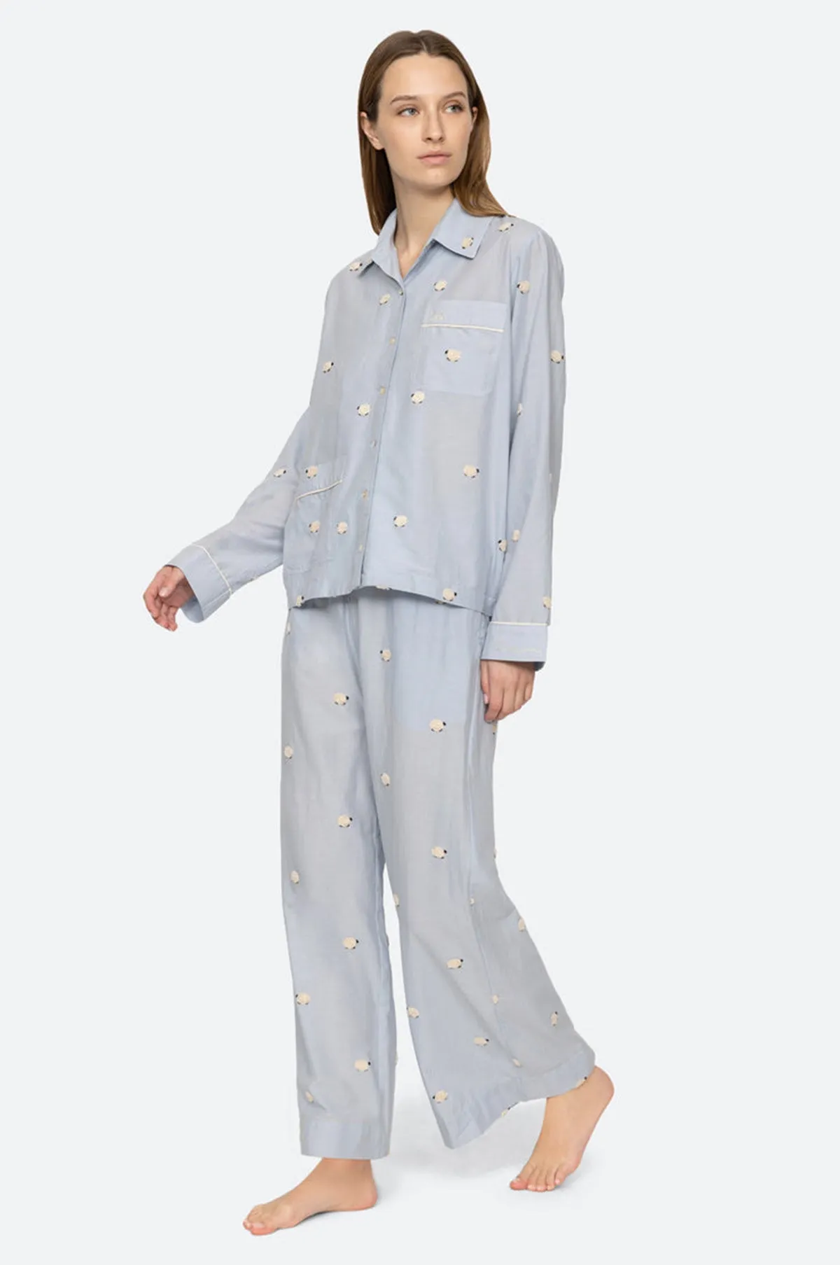 Sheep Sleepwear Button Down PJ Set Sky