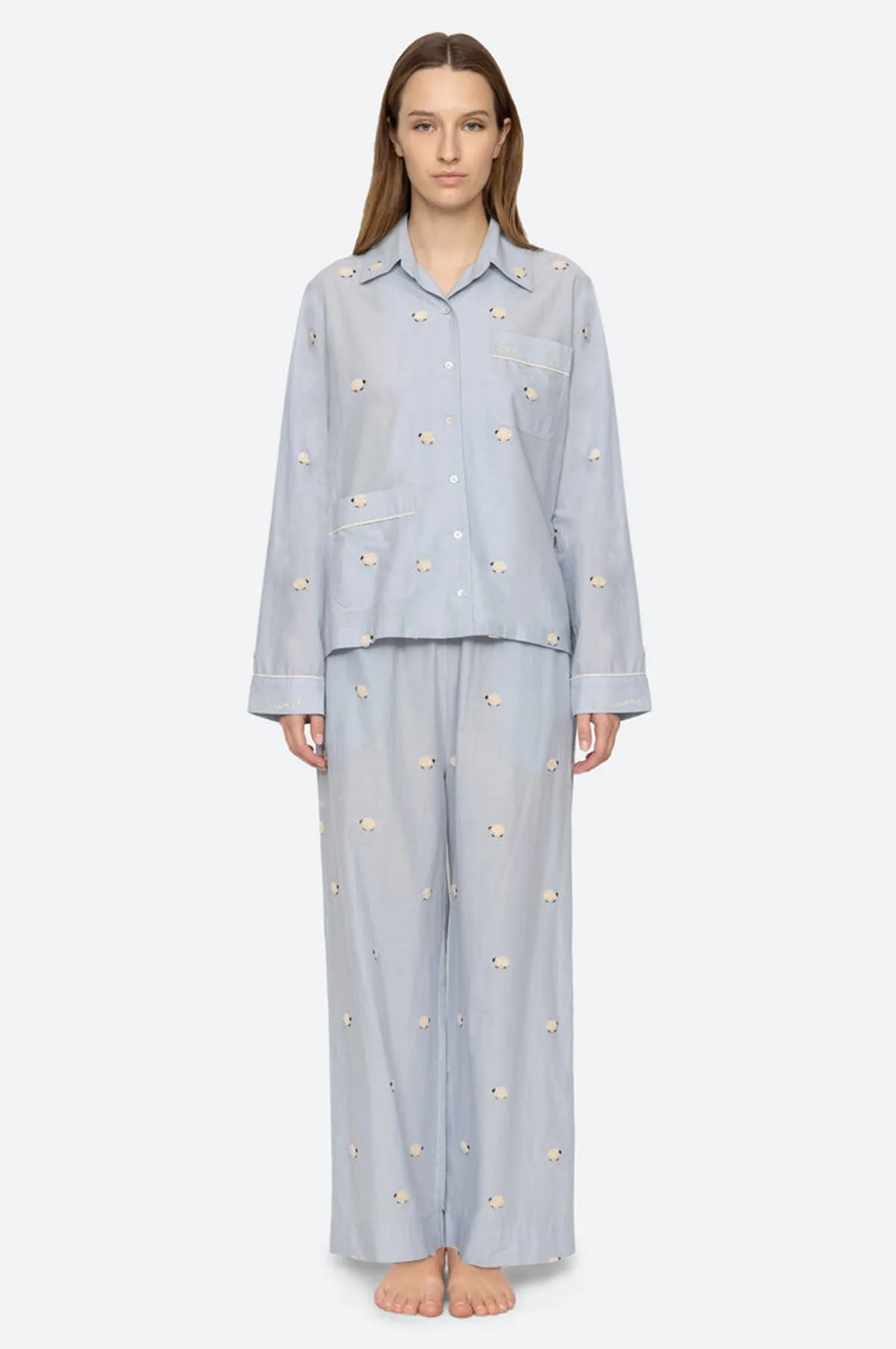 Sheep Sleepwear Button Down PJ Set Sky