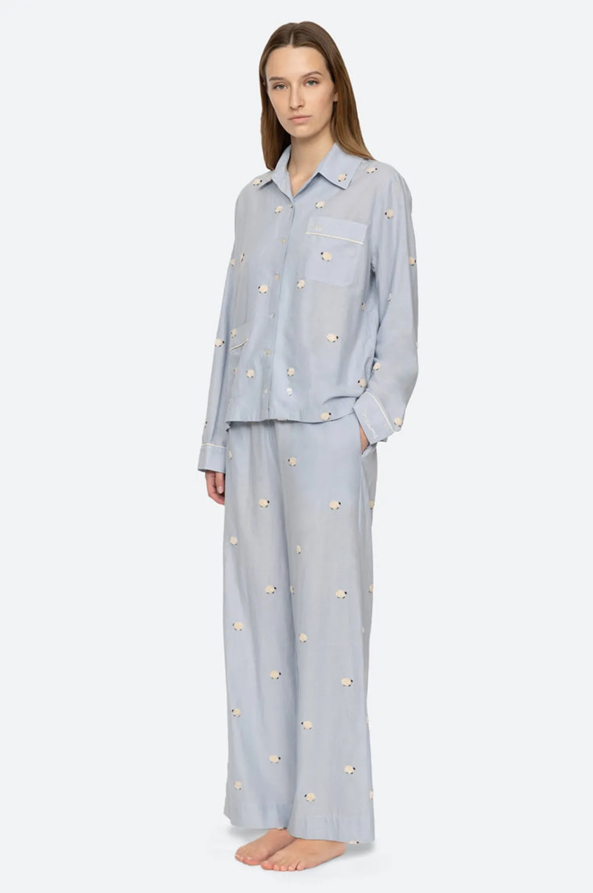 Sheep Sleepwear Button Down PJ Set Sky