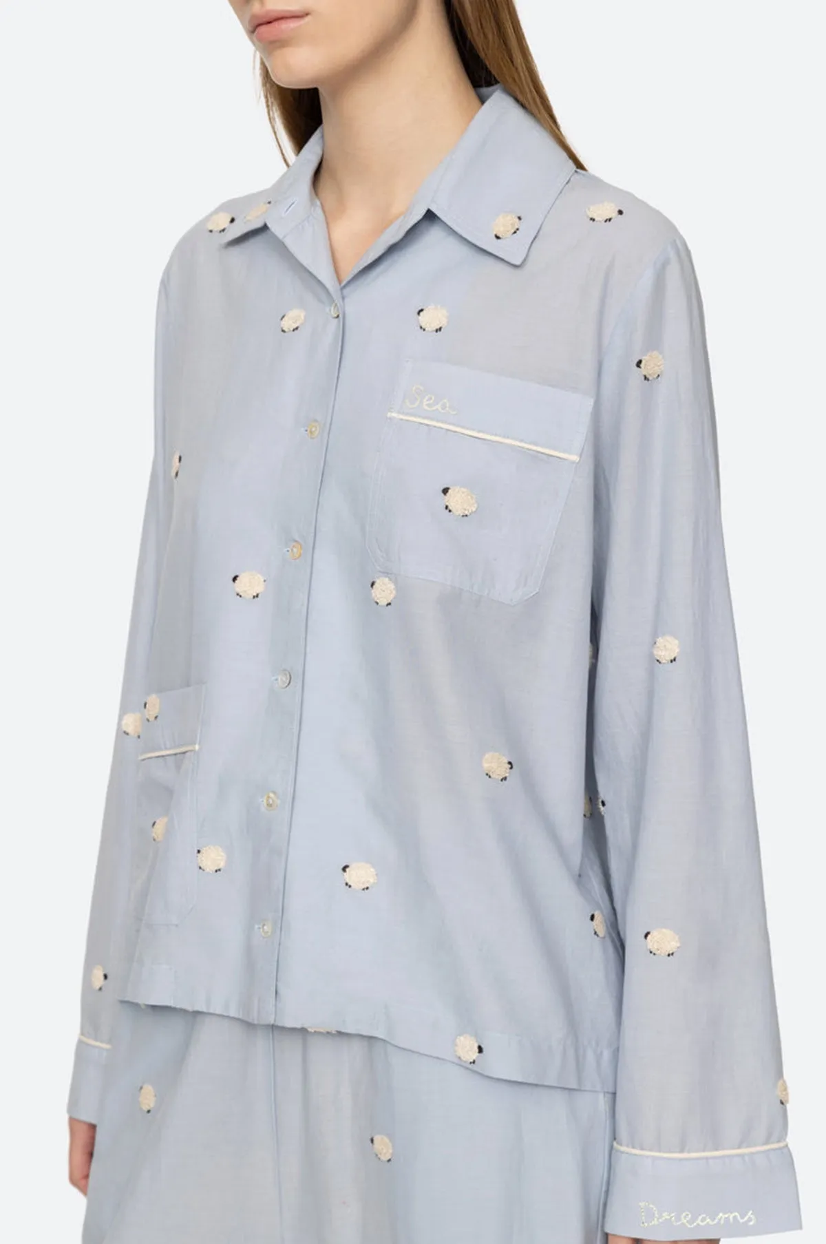 Sheep Sleepwear Button Down PJ Set Sky