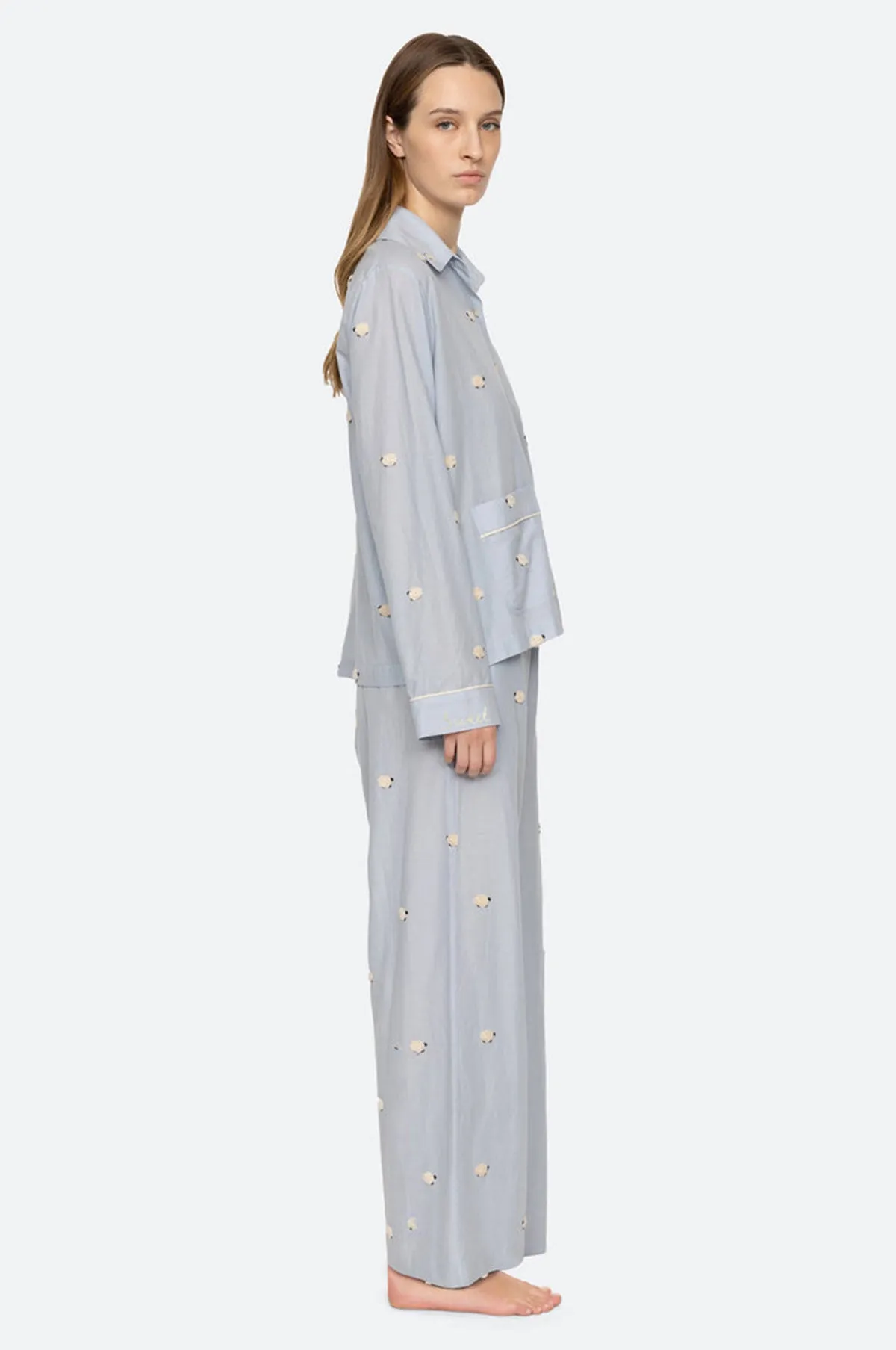 Sheep Sleepwear Button Down PJ Set Sky