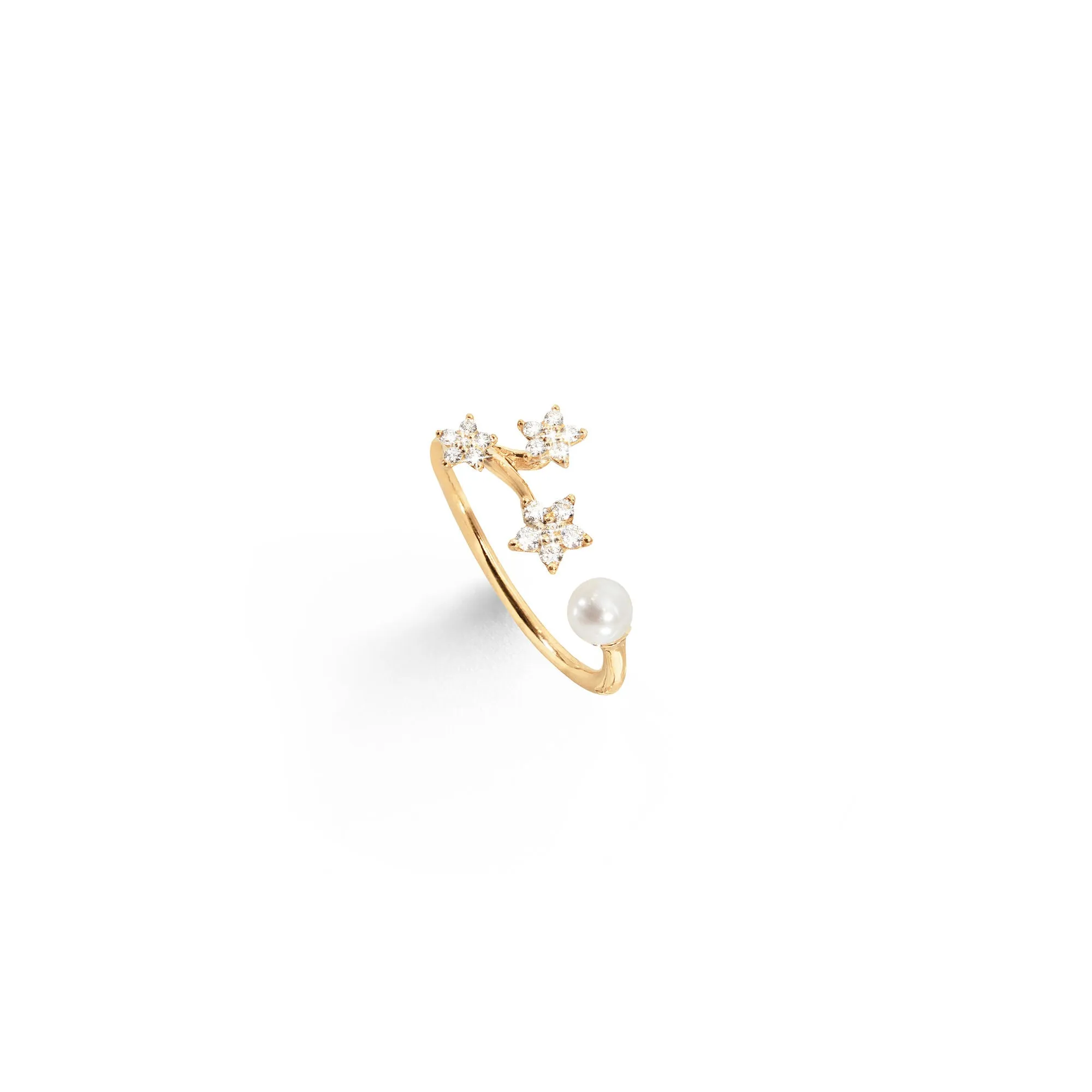 Shooting Stars 18K Gold Ring w. Diamonds & Pearl