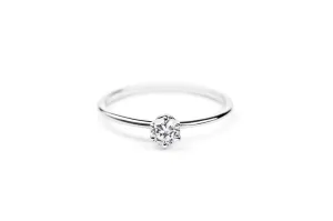 Six Prong 14K or 18K Whitegold Ring w. 0.3ct Lab-Grown Diamond