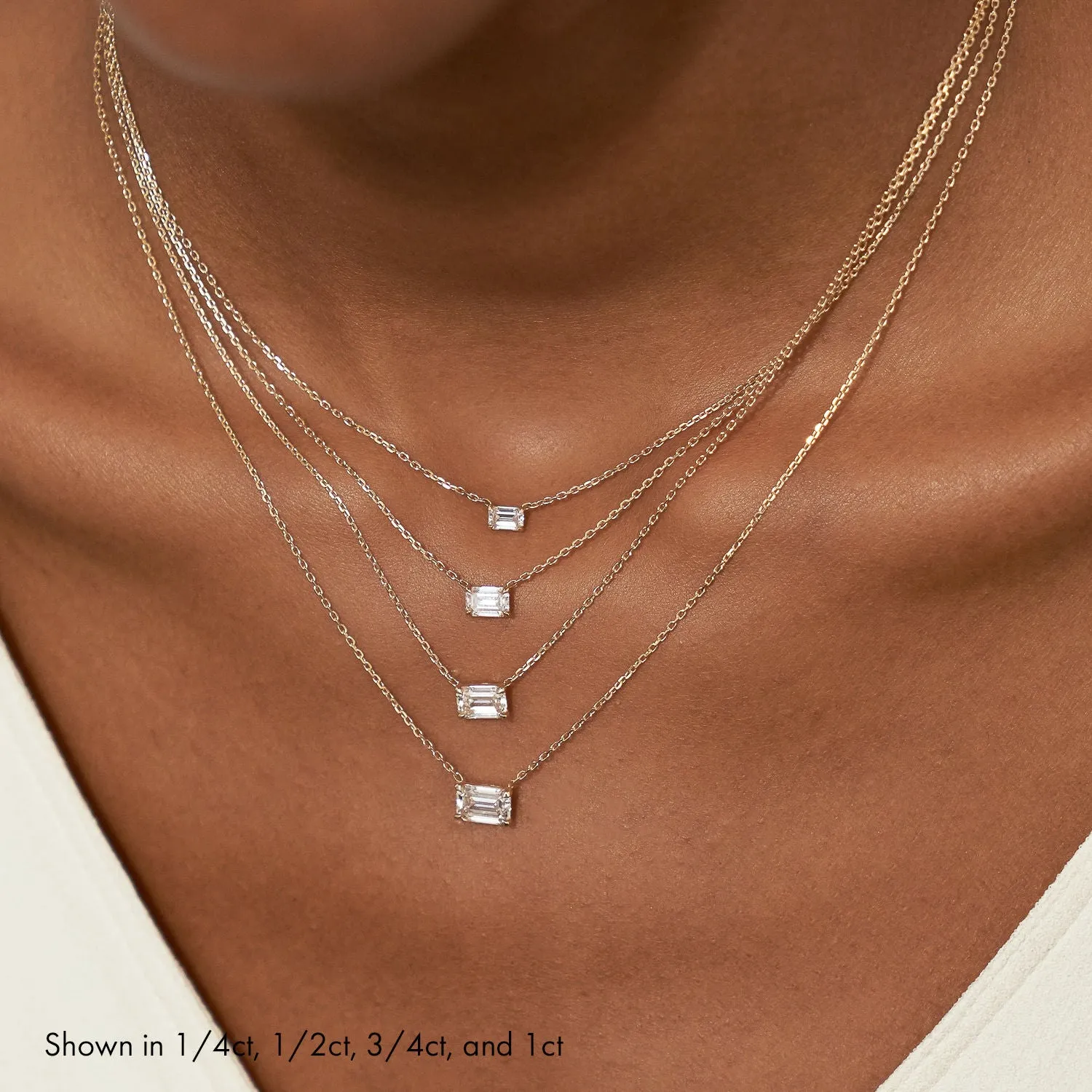 Solitaire Emerald 14K Rosegold Necklace w. Lab-Grown Diamond