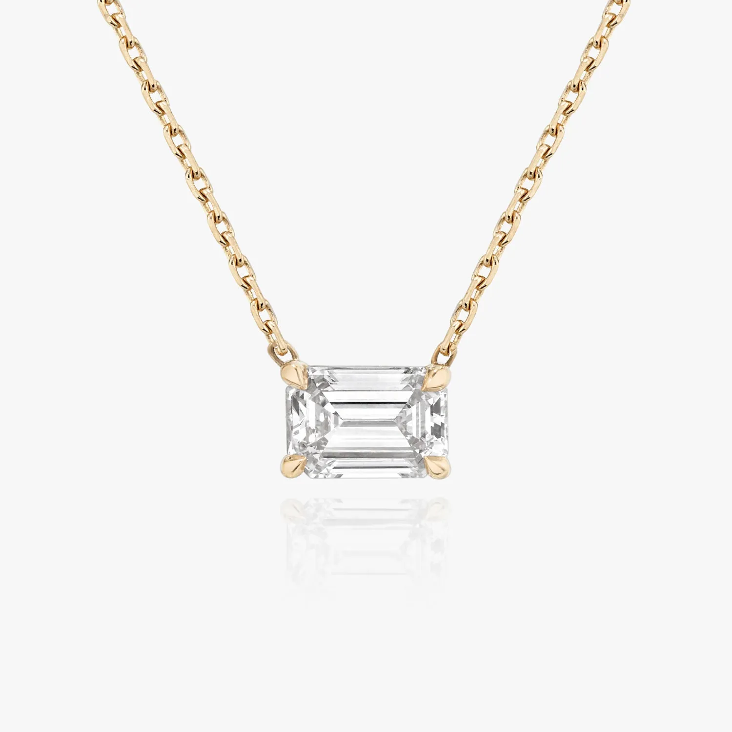 Solitaire Emerald 14K Rosegold Necklace w. Lab-Grown Diamond