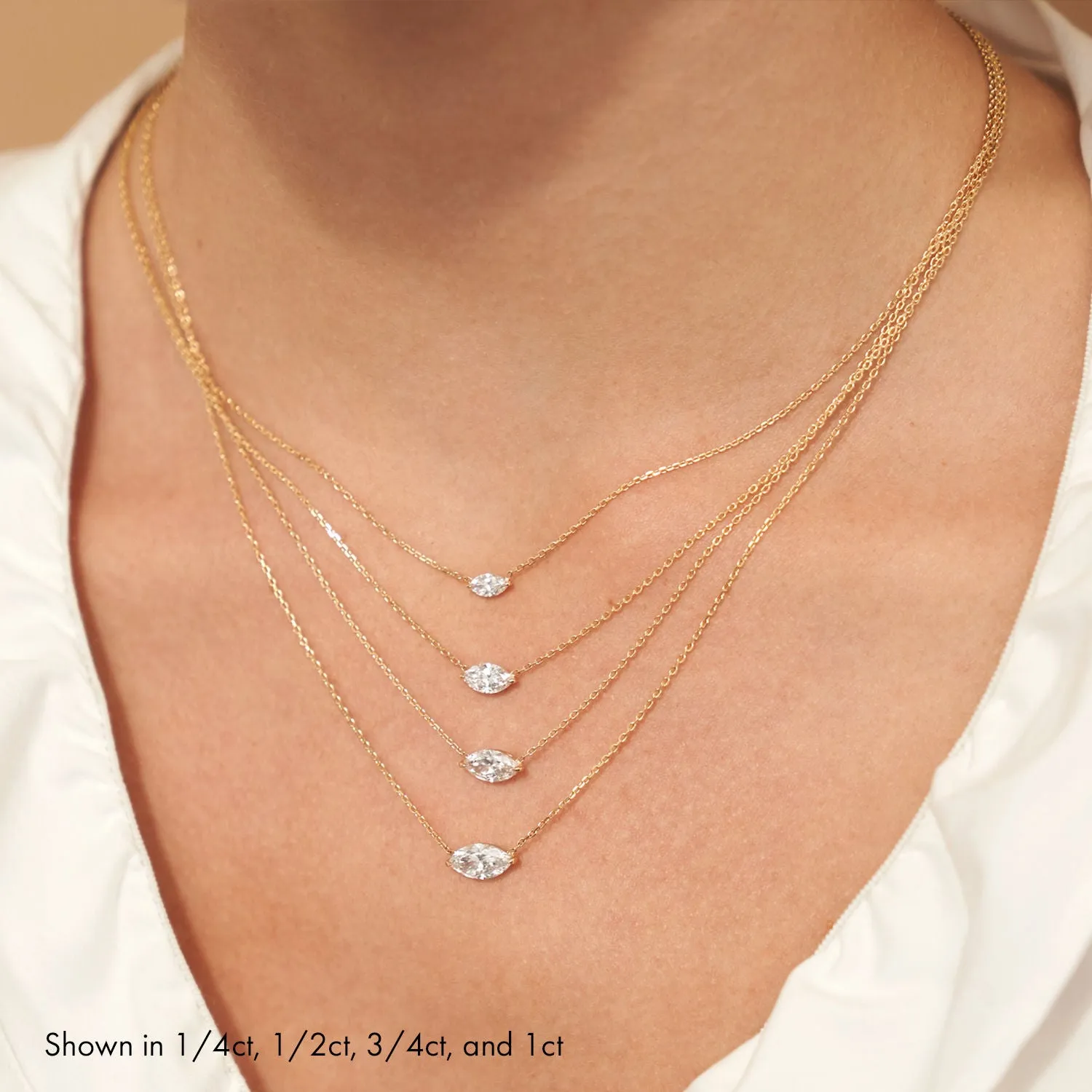 Solitaire Marquise 14K Whitegold Necklace w. Lab-Grown Diamond