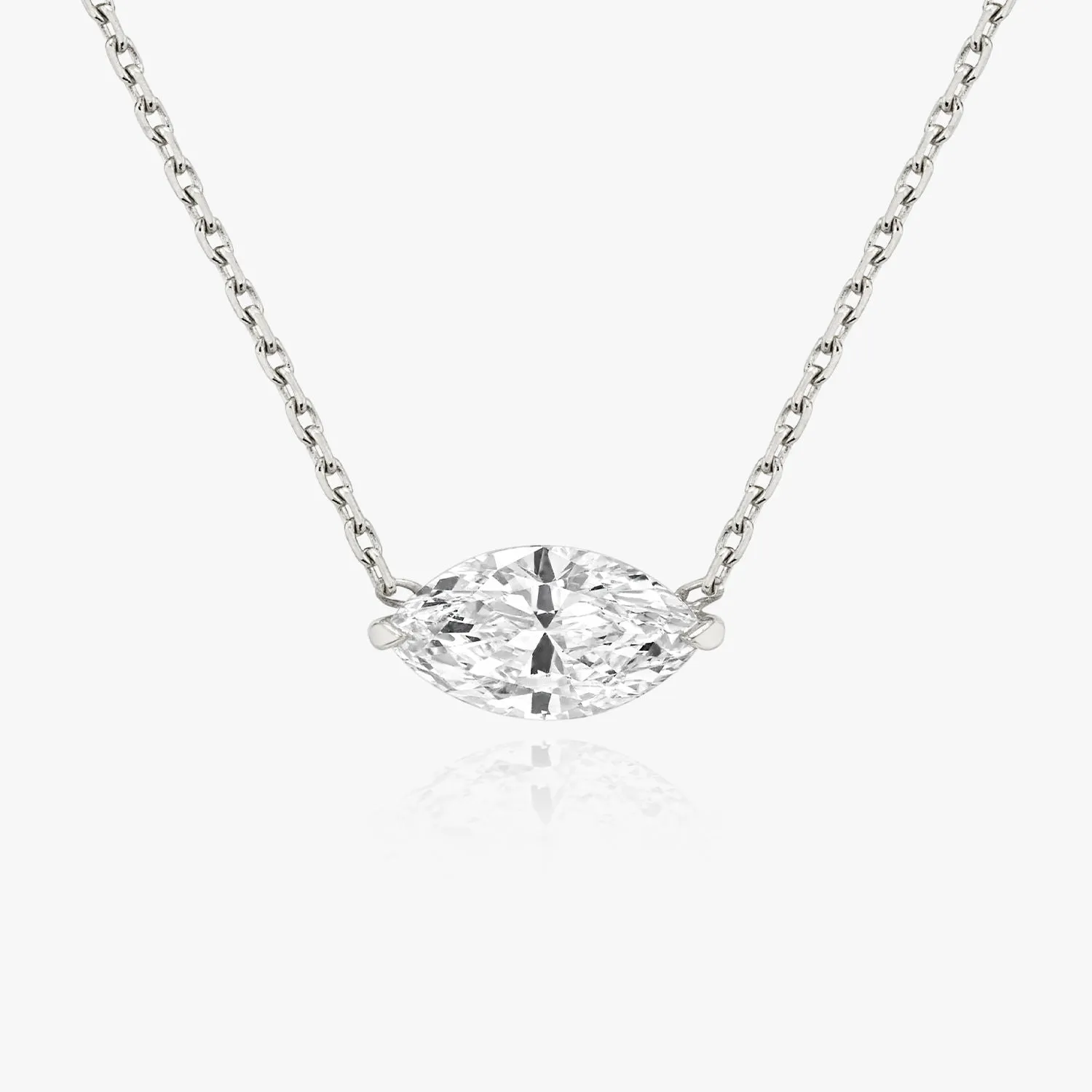 Solitaire Marquise 14K Whitegold Necklace w. Lab-Grown Diamond