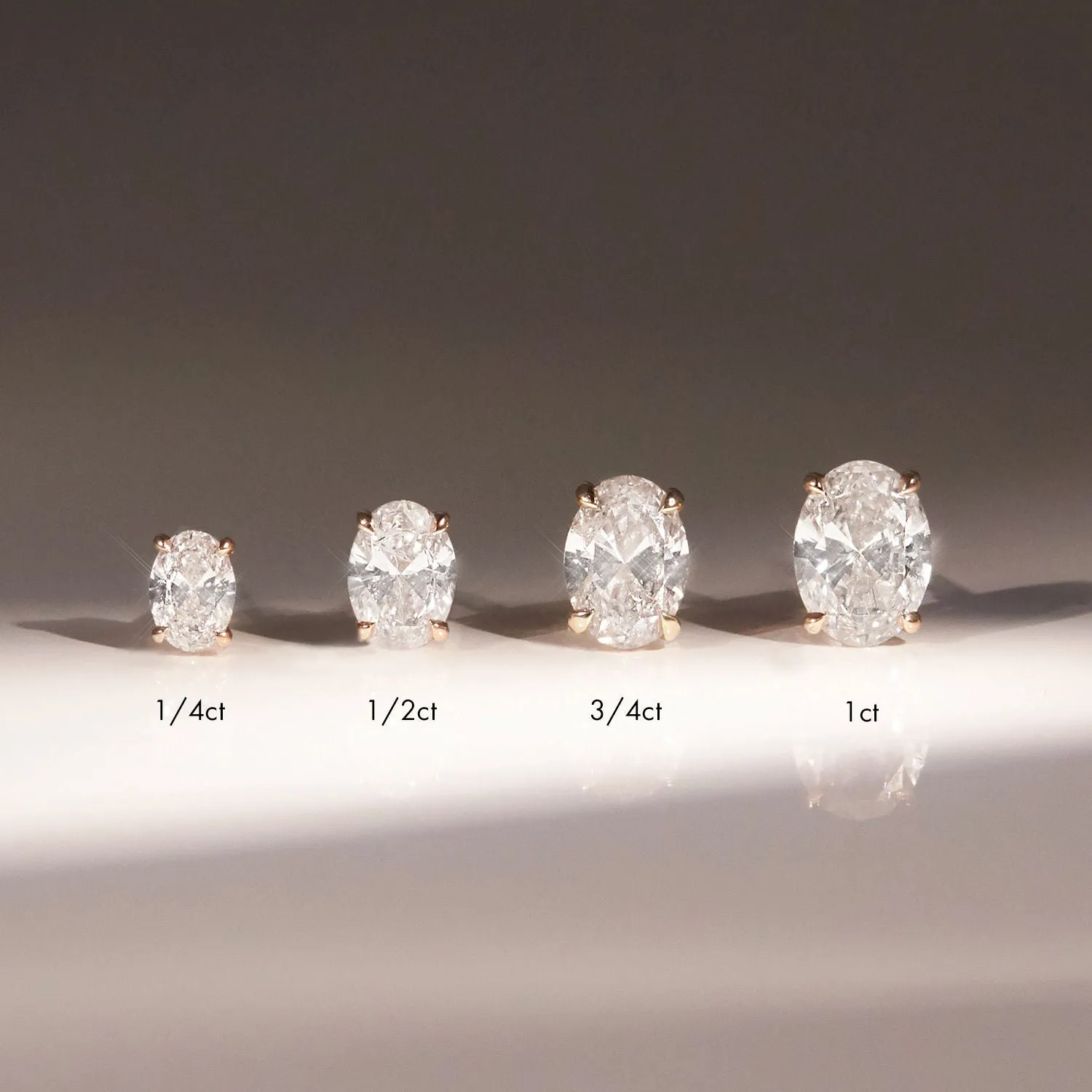 Solitaire Oval 14K Whitegold Studs w. Lab-Grown Diamonds