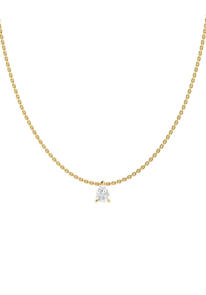 Solitaire Pear 18K Gold Necklace w. Lab-Grown Diamond