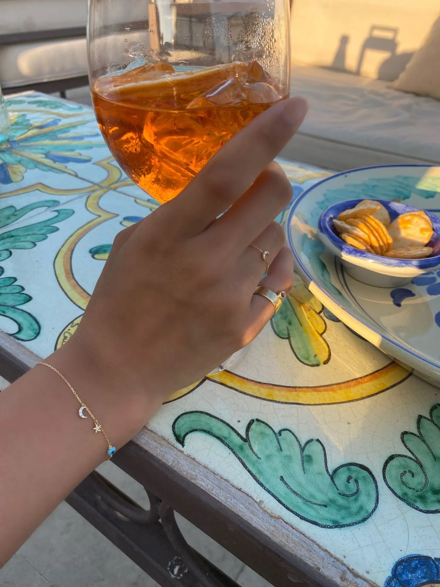 Star Evil Eye Half Moon 18K Gold Bracelet w. Diamonds