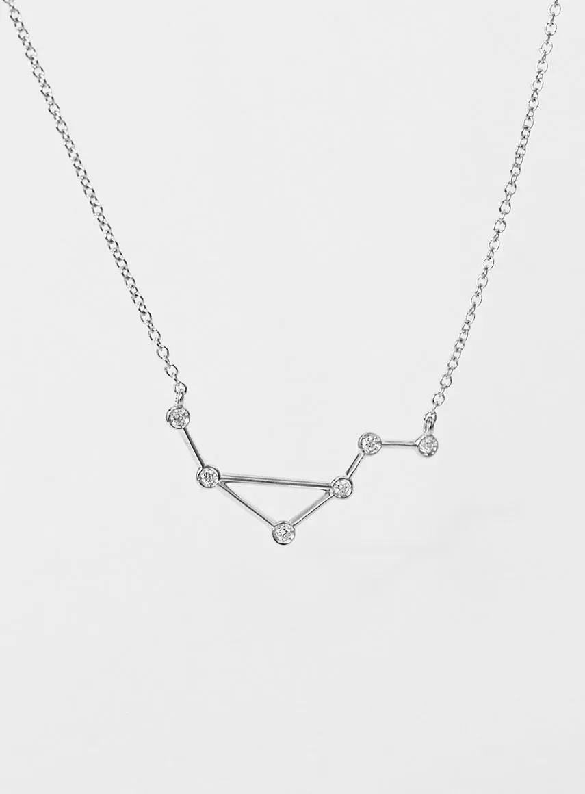 Star Sign Libra 18K Whitegold Necklace w. Diamond