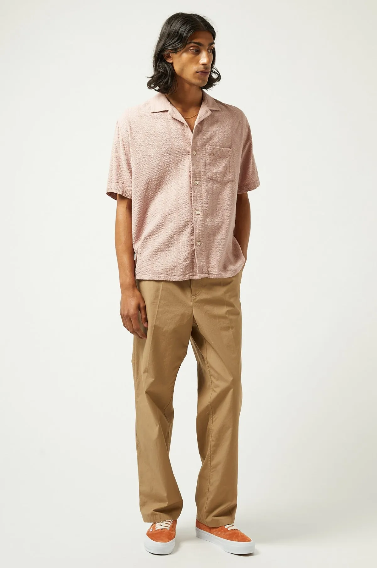 Striped Seersucker SS Shirt Pink