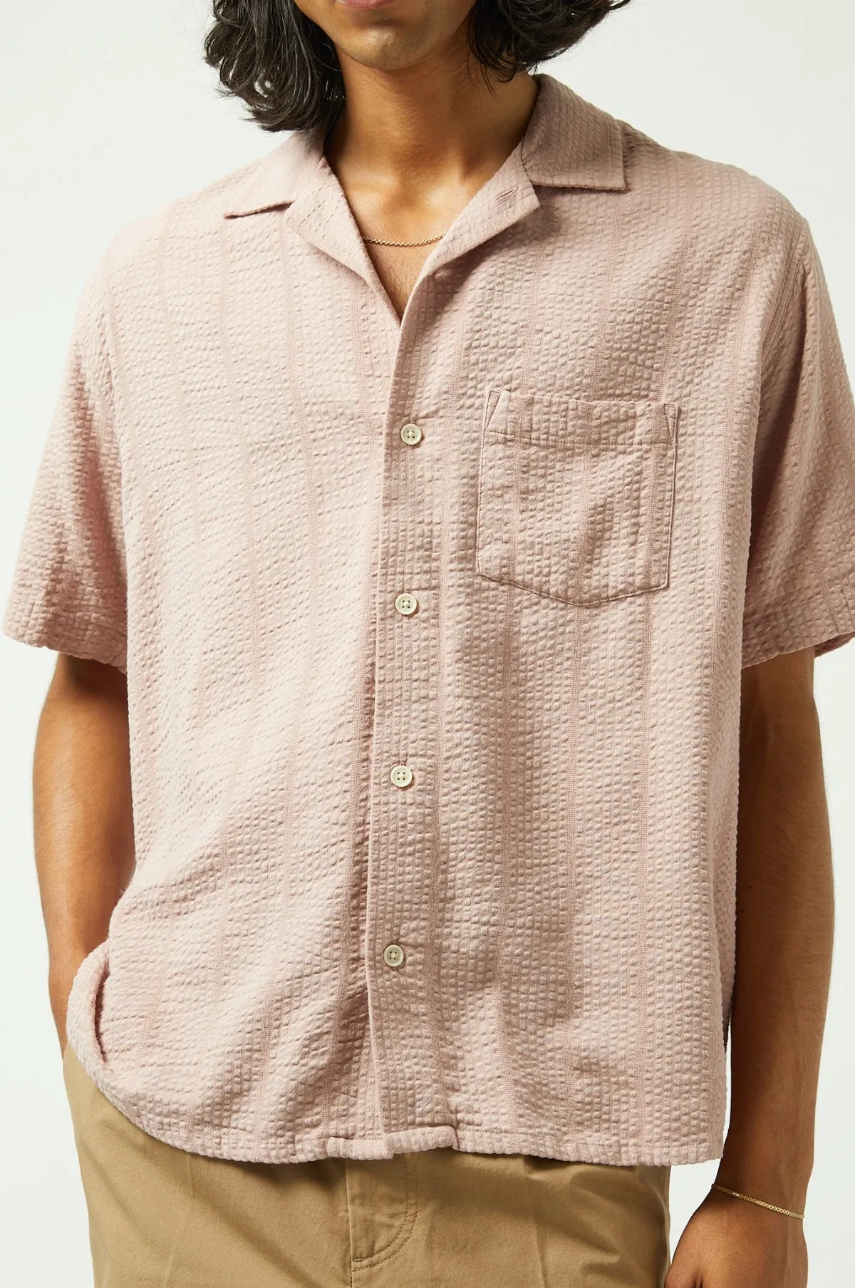 Striped Seersucker SS Shirt Pink