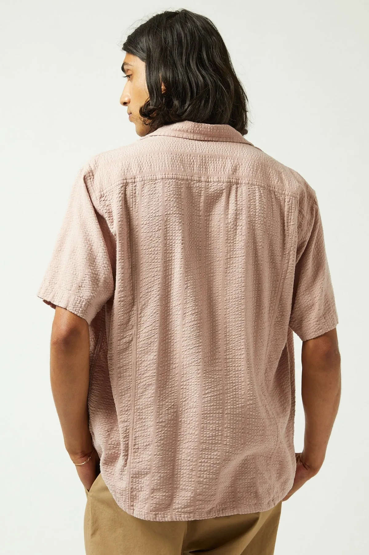 Striped Seersucker SS Shirt Pink