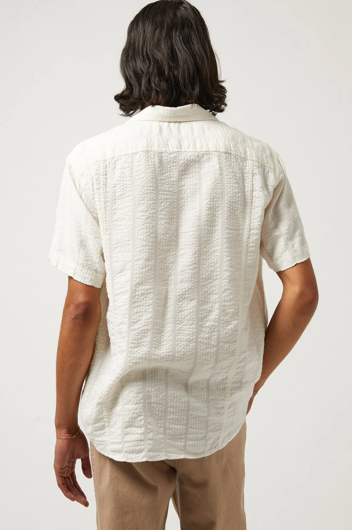 Striped Seersucker SS Shirt White