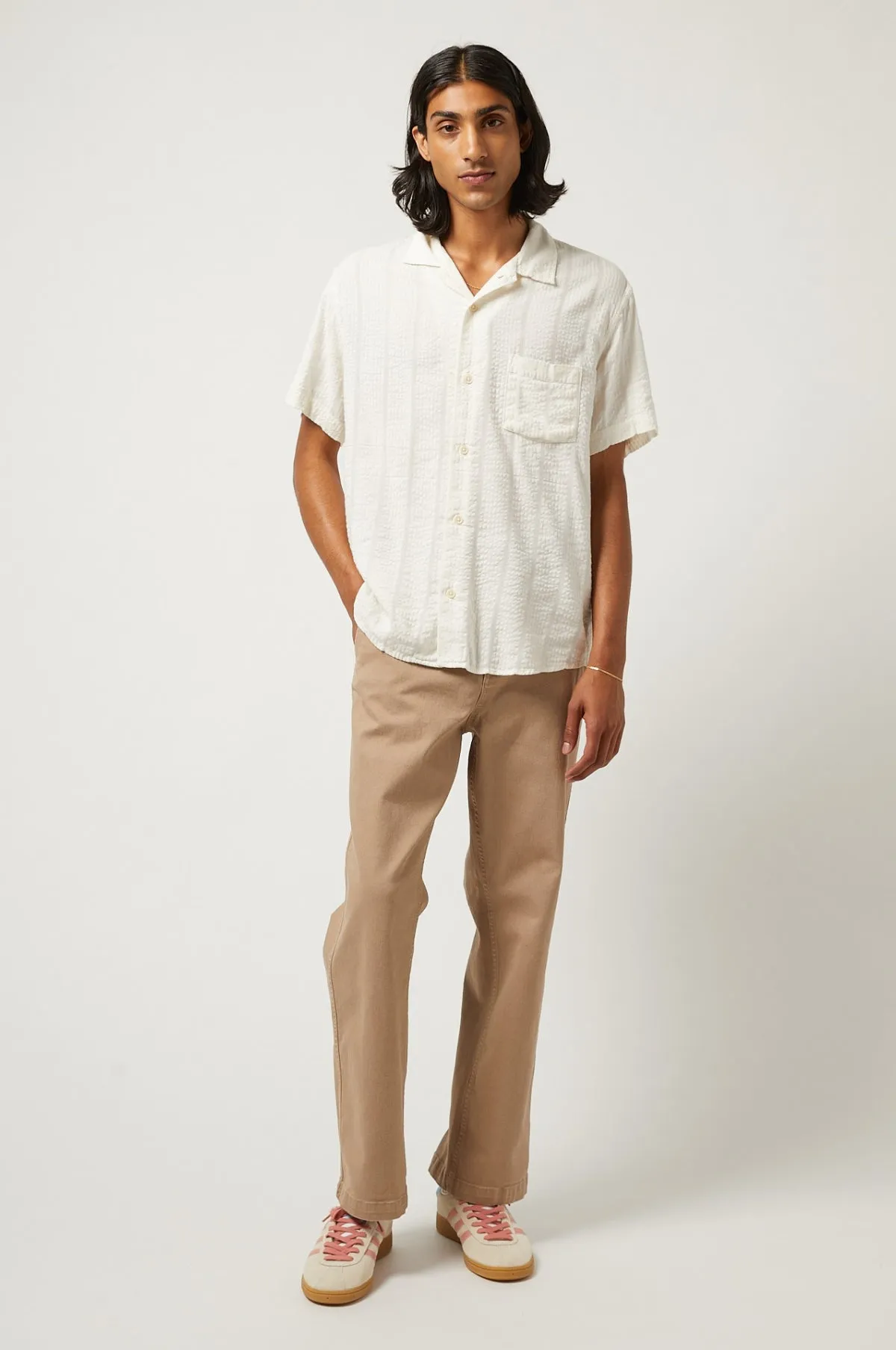 Striped Seersucker SS Shirt White
