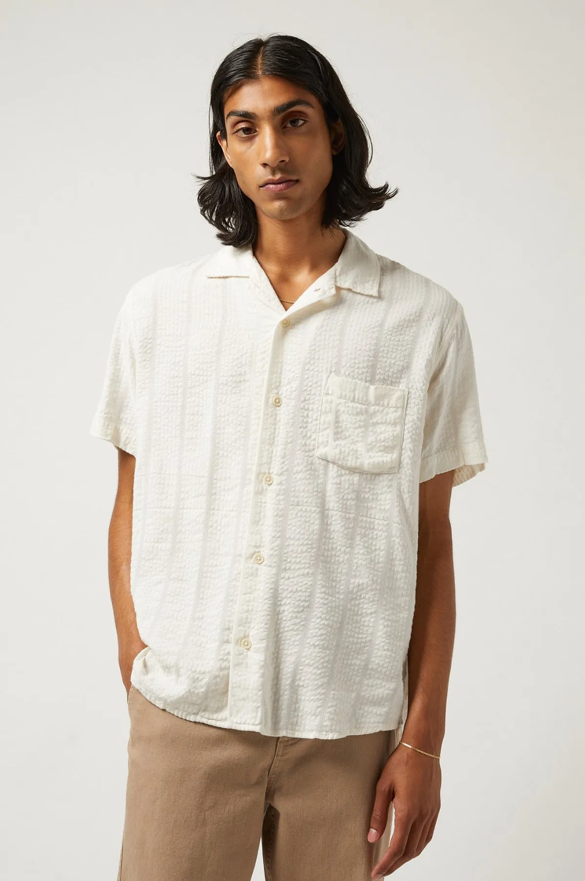 Striped Seersucker SS Shirt White